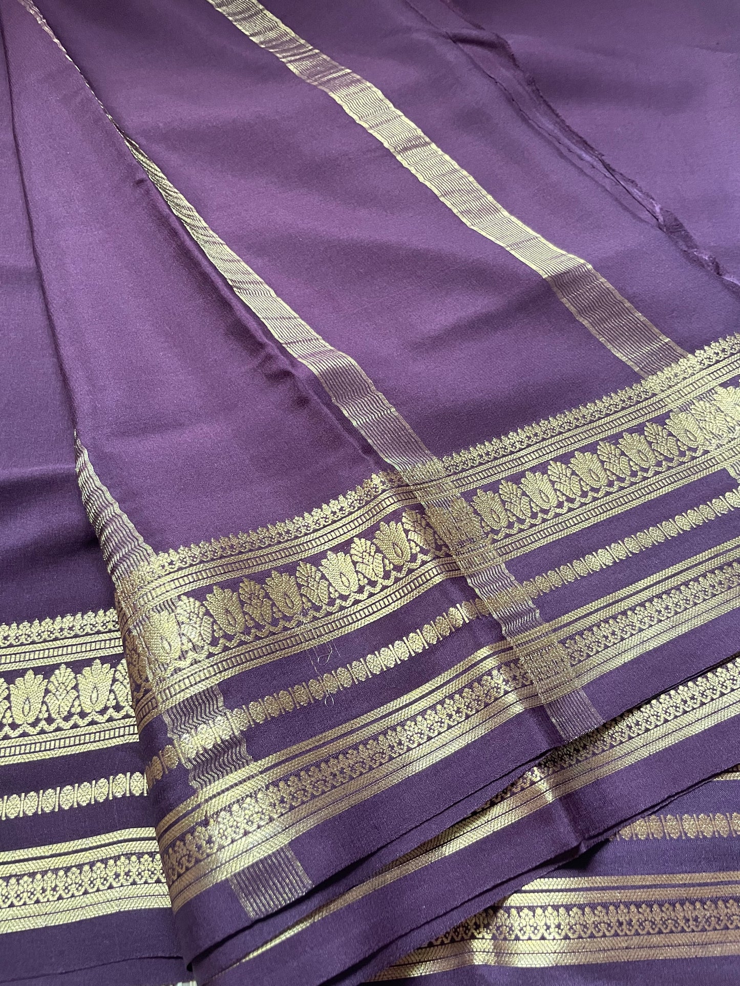Cofee Brown Floral Border Pure Mysore Crepe Silk Saree