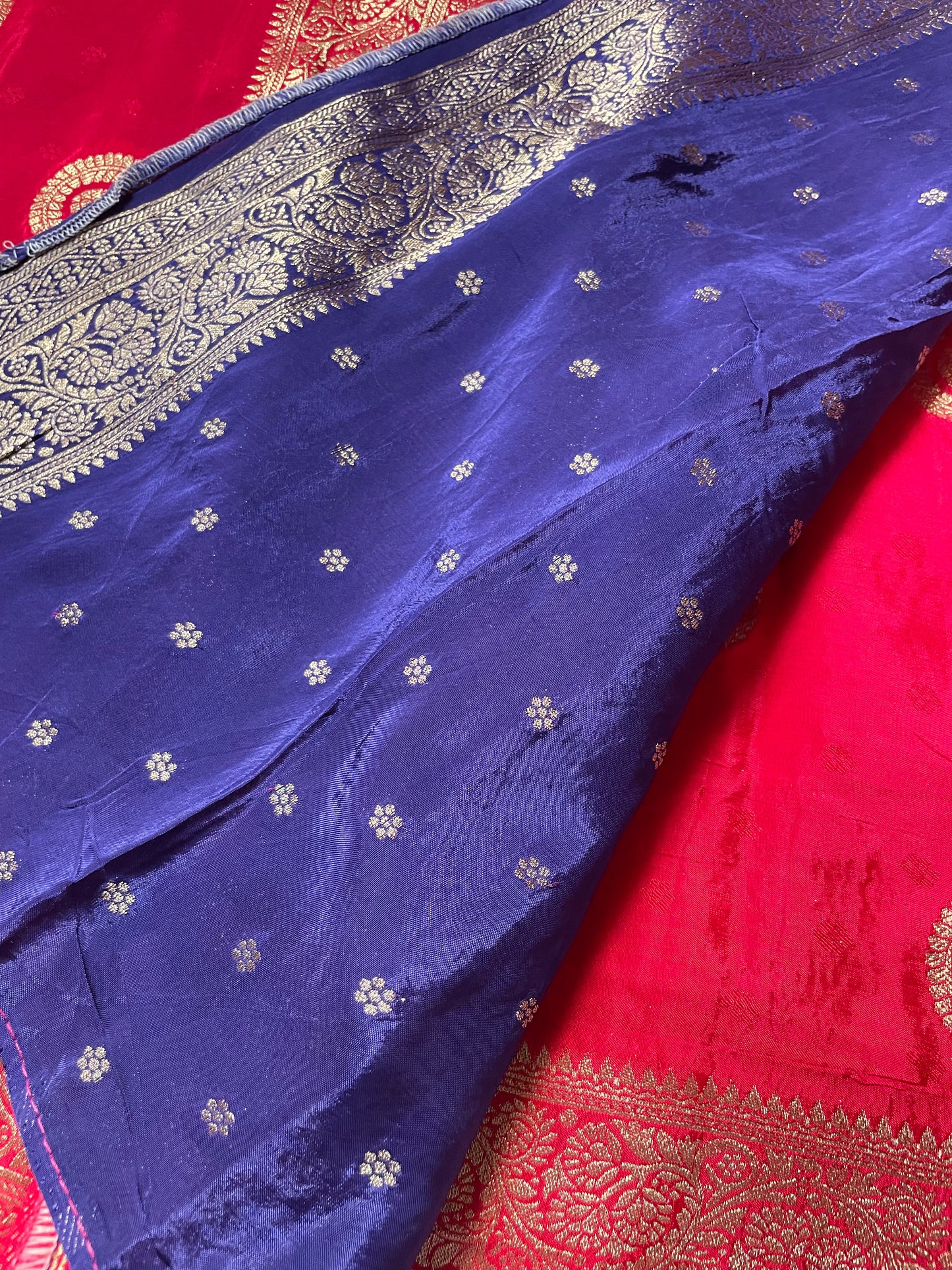 Red N Blue Satin Crepe(02) Silk Saree