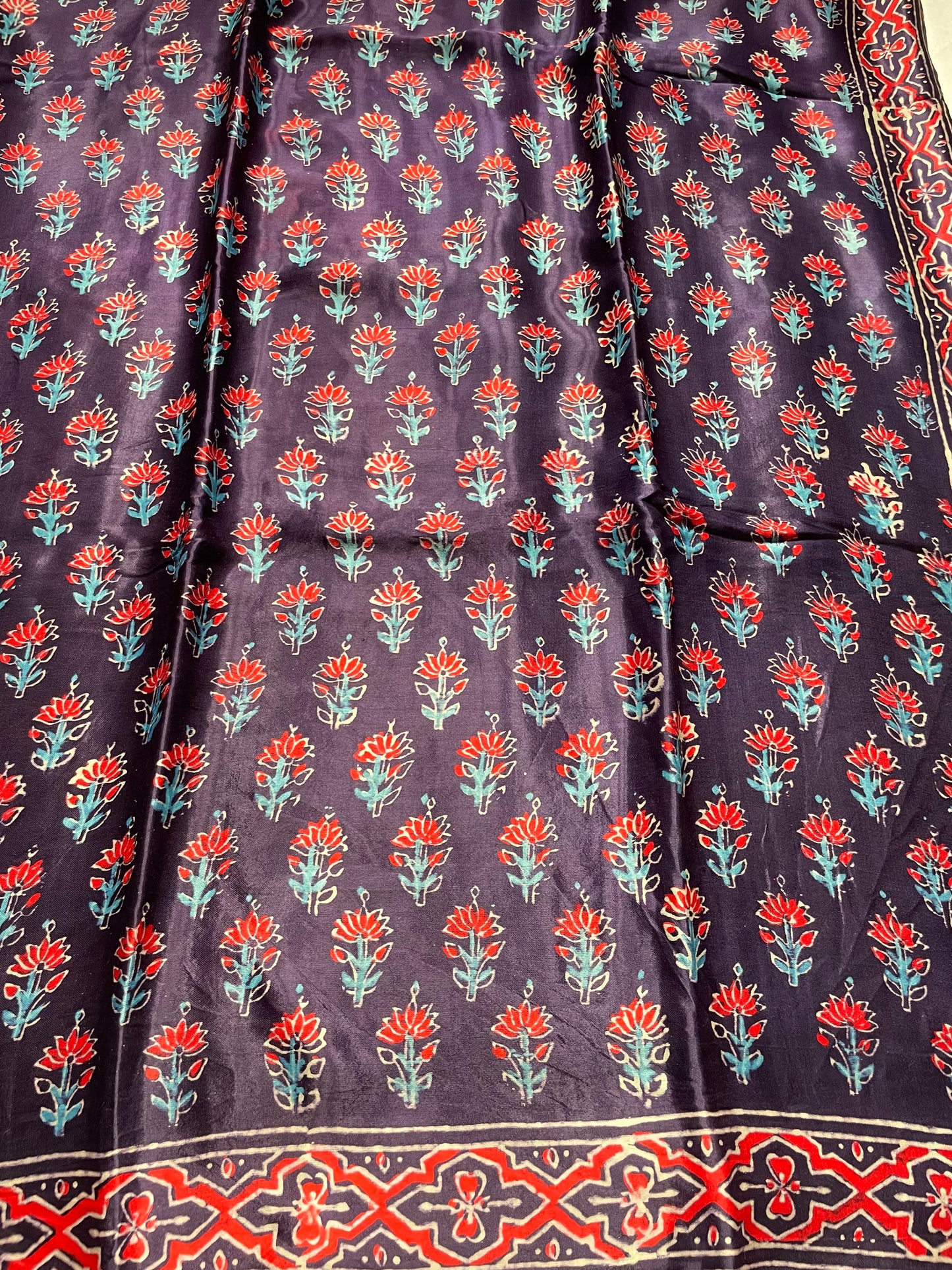 Navy Ajrakh Floral Zari Pallu Modal Silk Saree