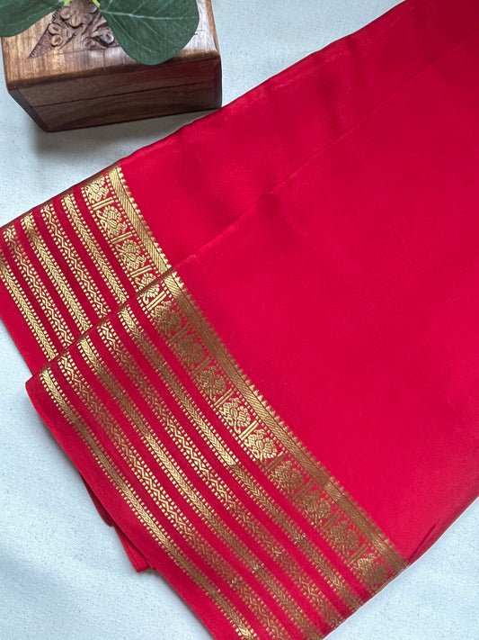 Red Peacock Pure Mysore Crepe Silk Saree