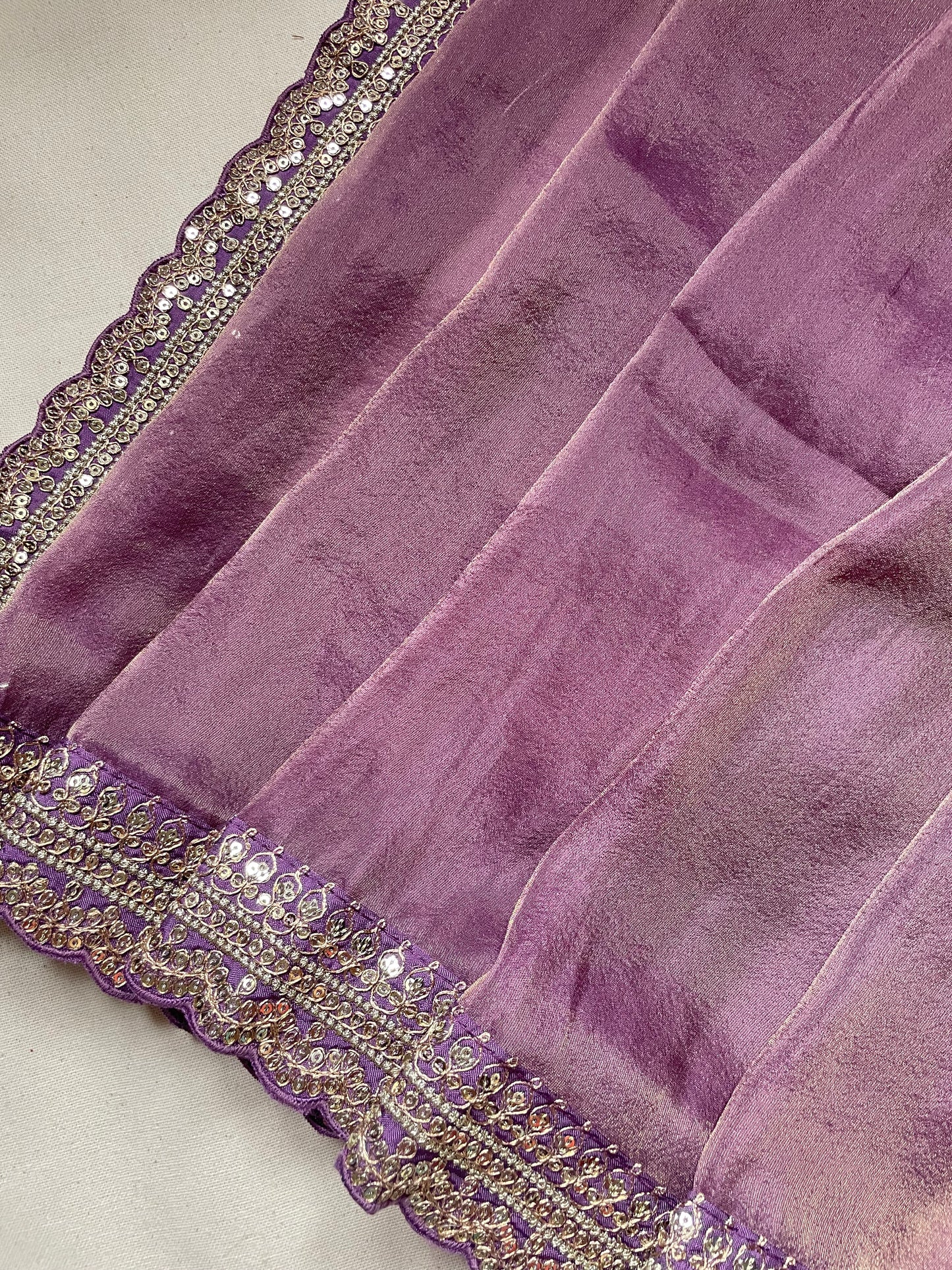 Purple Lace border Tissue Saree