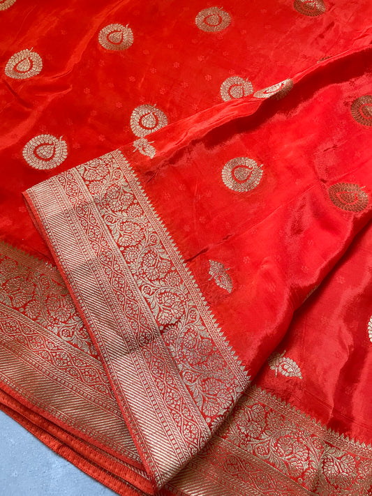Orange N Purple Satin Crepe(02) Silk Saree