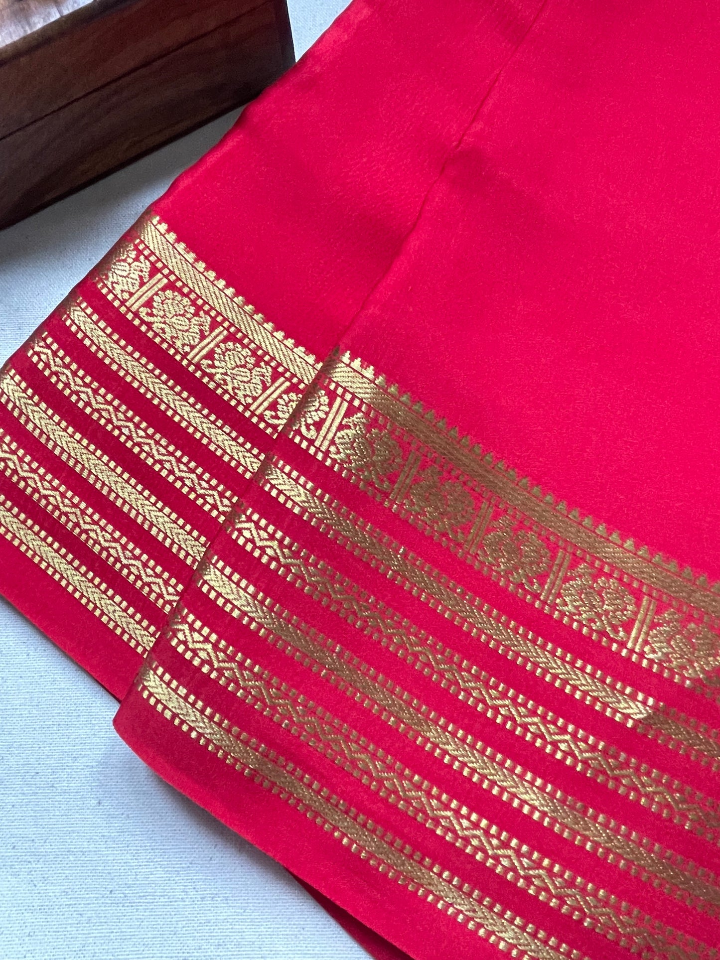 Red Peacock Pure Mysore Crepe Silk Saree