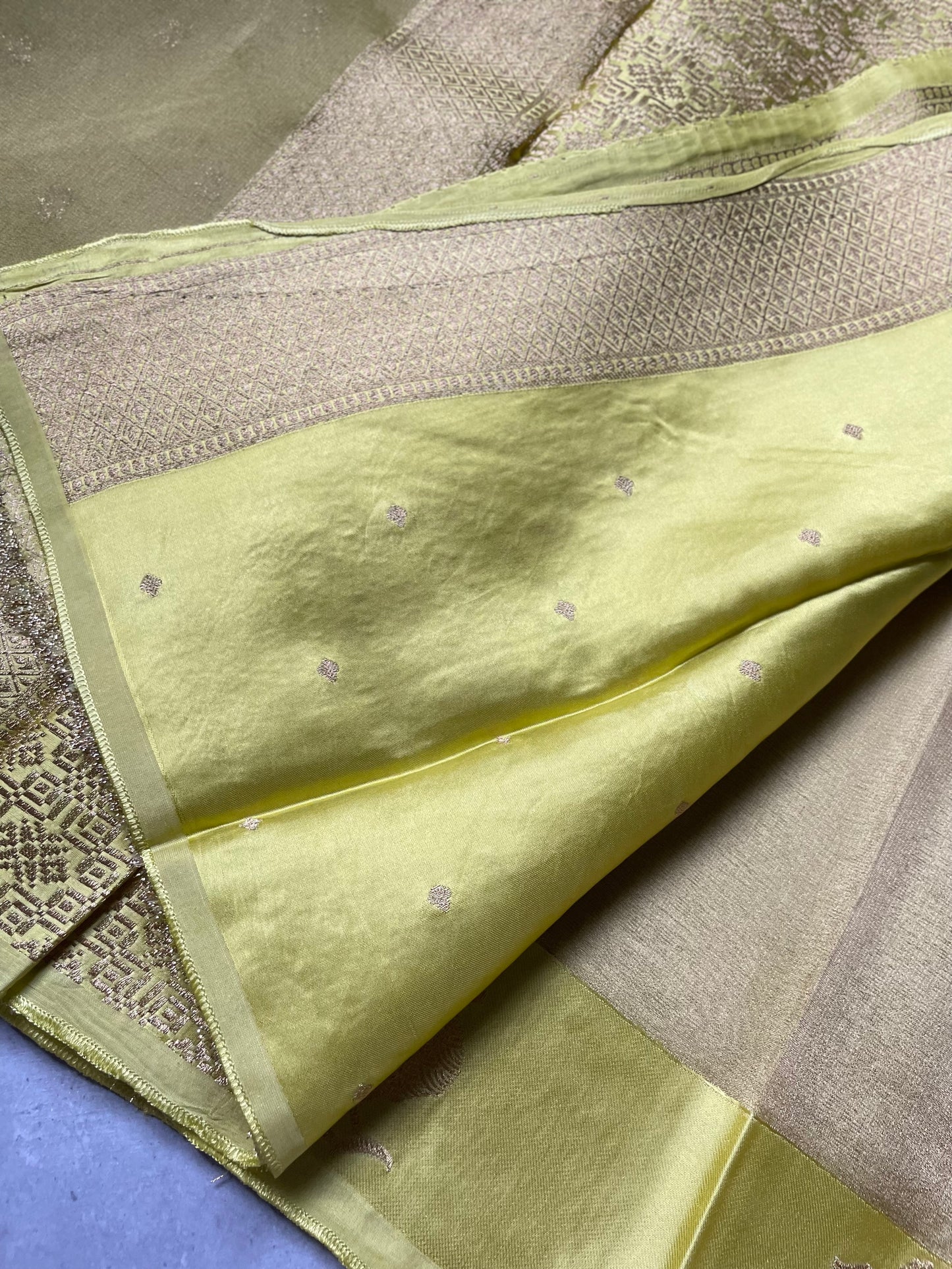Pista Green Satin Border Tissue Silk Saree