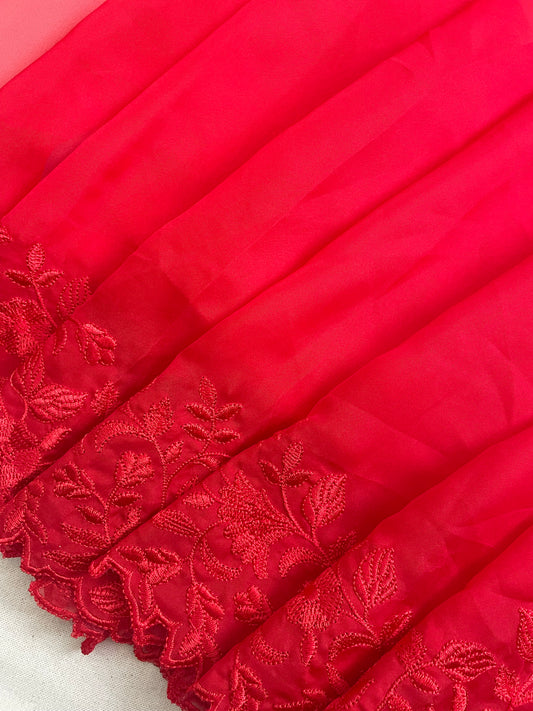 Red Cutwork Organza Saree