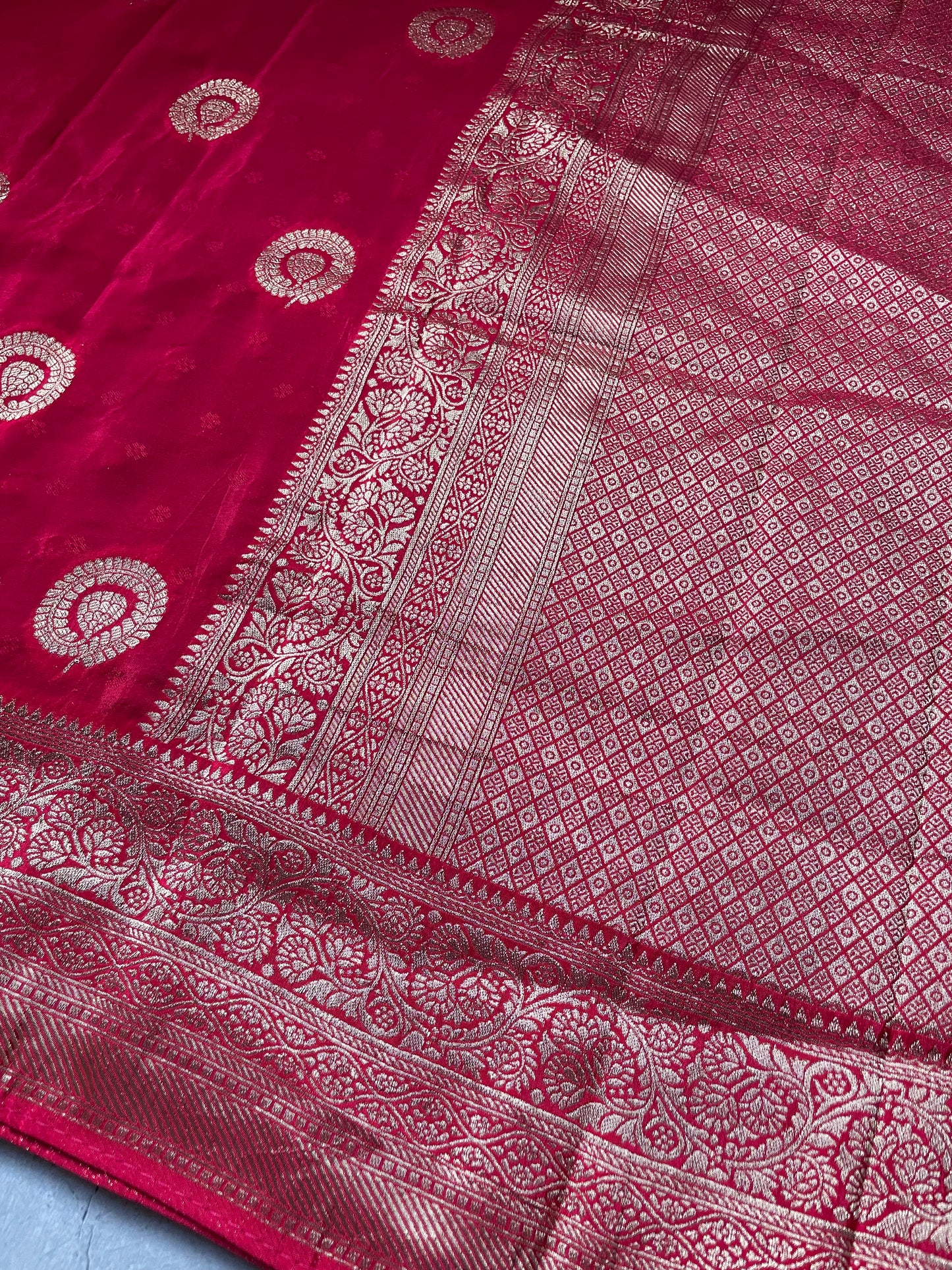 Pink N Blue Satin Crepe(02) Silk Saree