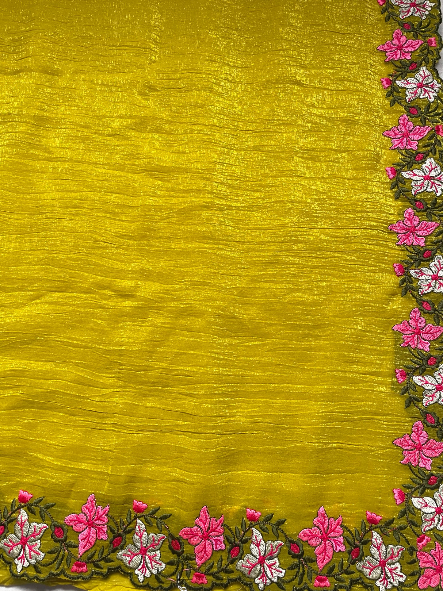 Yellow Crushed Tissue Saree