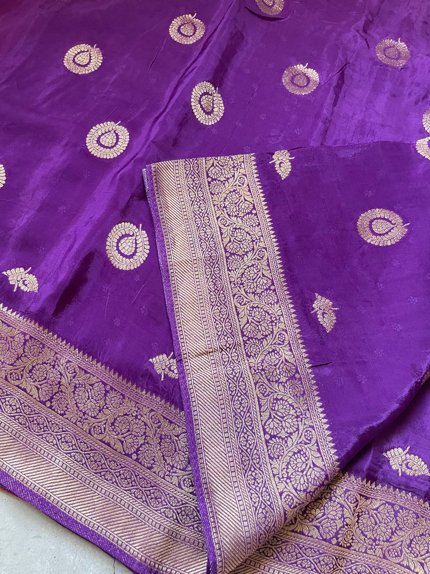 Purple N Red Satin Crepe(02) Silk Saree