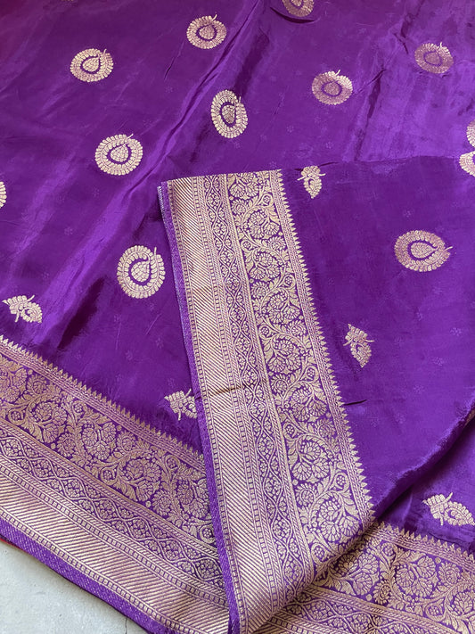 Purple N Red Satin Crepe(02) Silk Saree