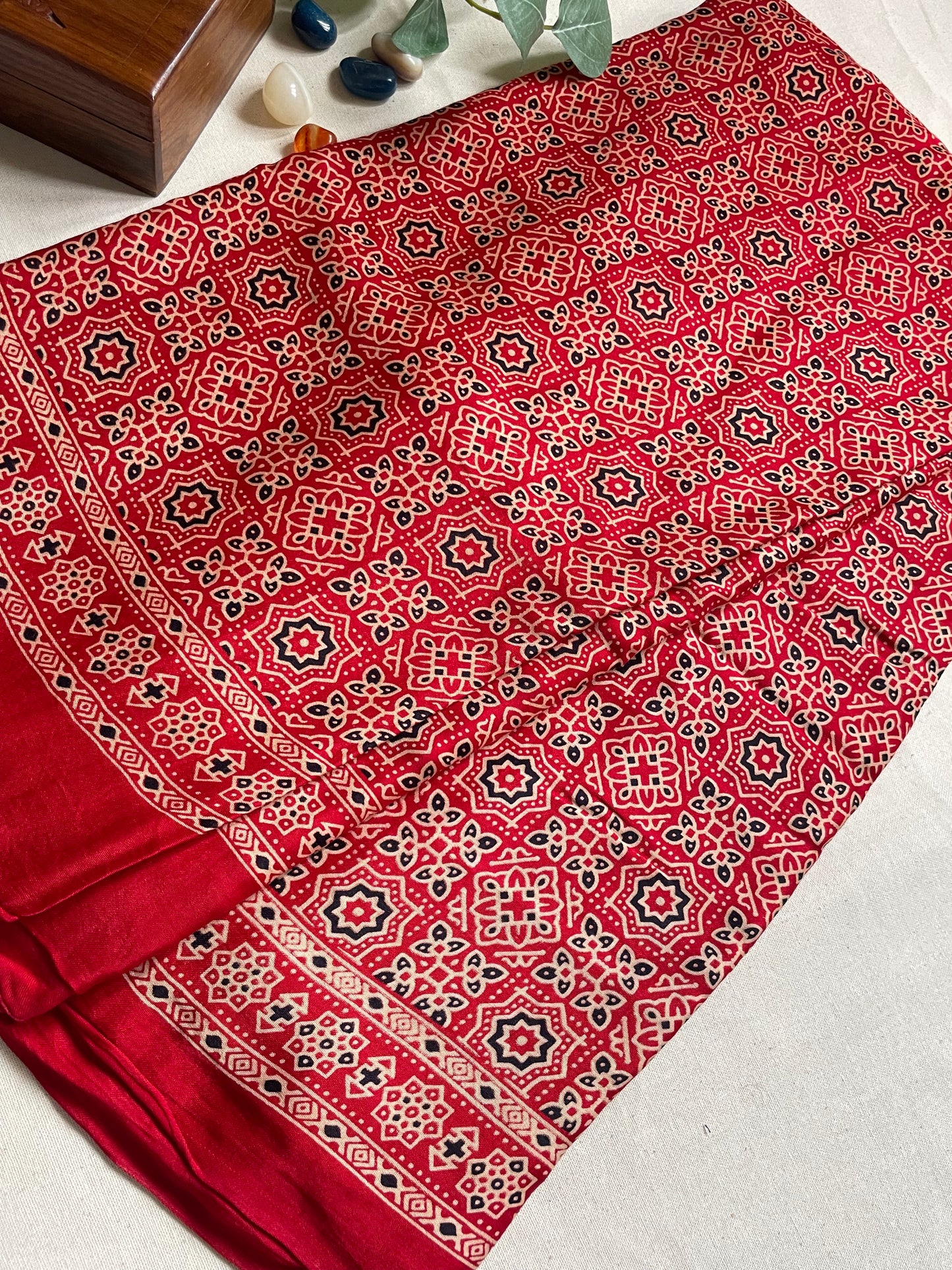 Red Ajrakh  Modal Silk Saree