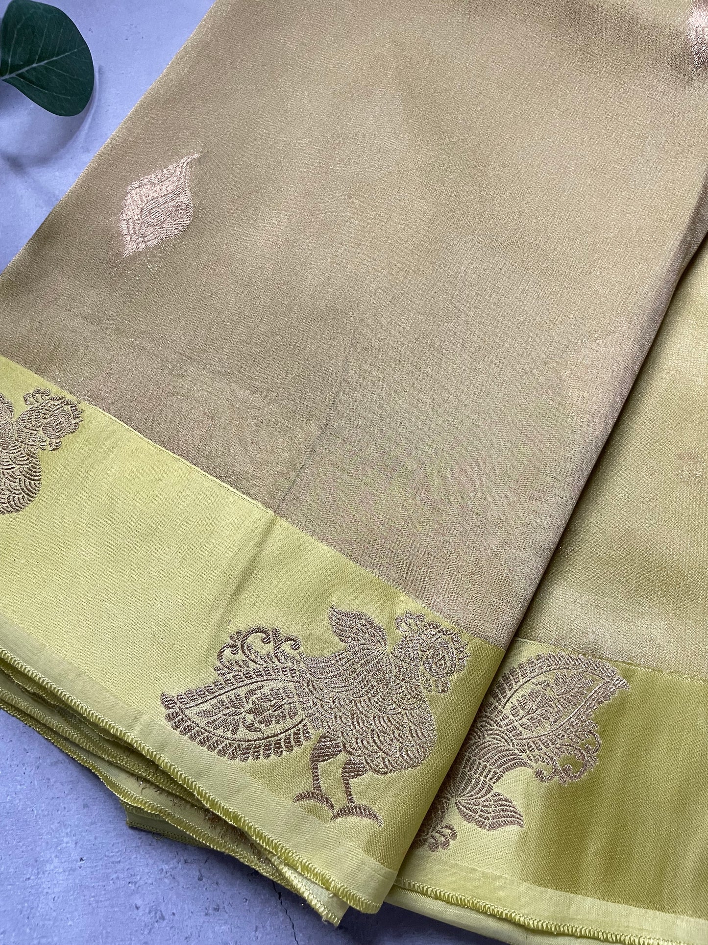 Pista Green Satin Border Tissue Silk Saree