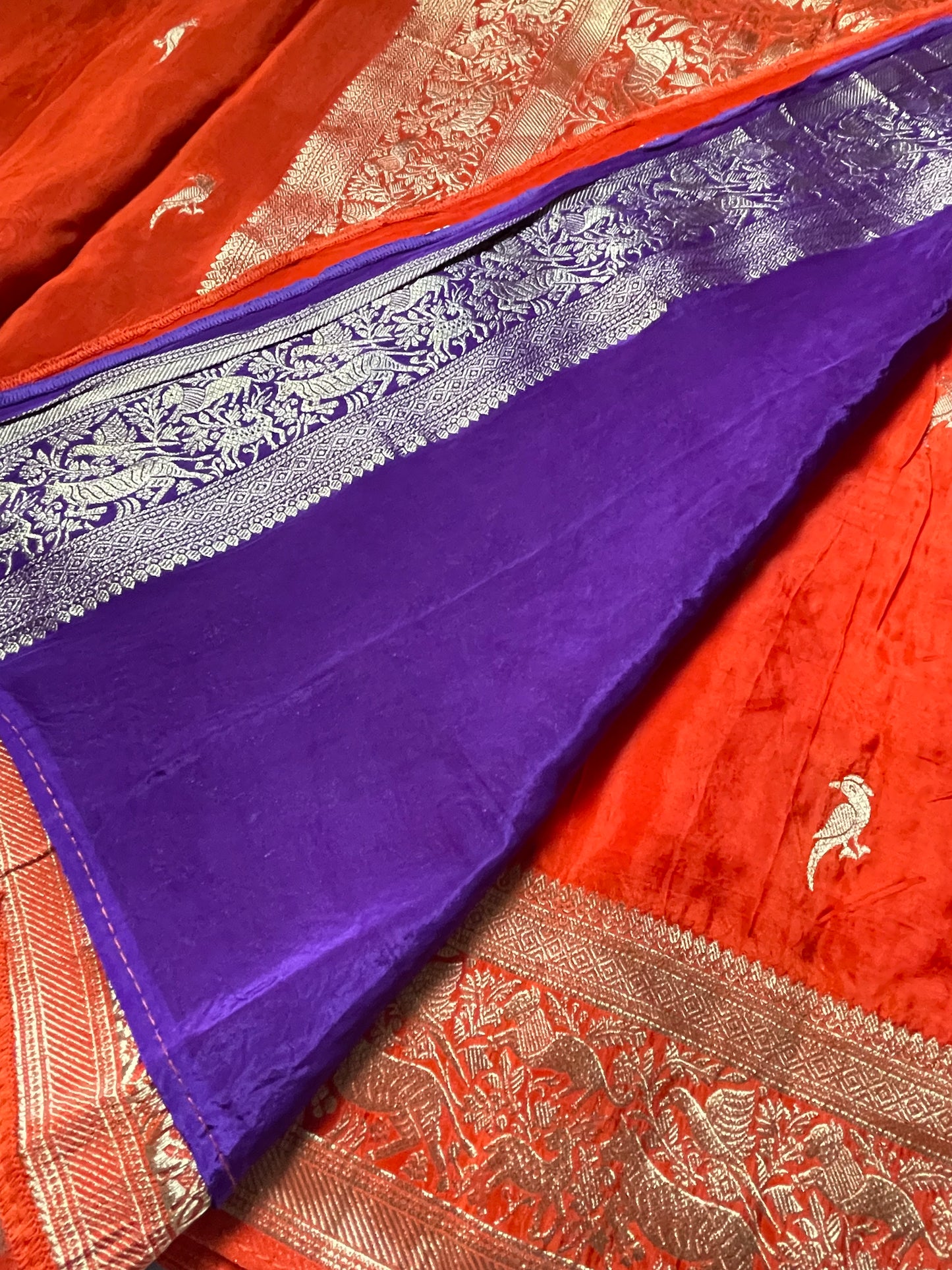 Orange N Purple Satin Crepe(01) Silk Saree