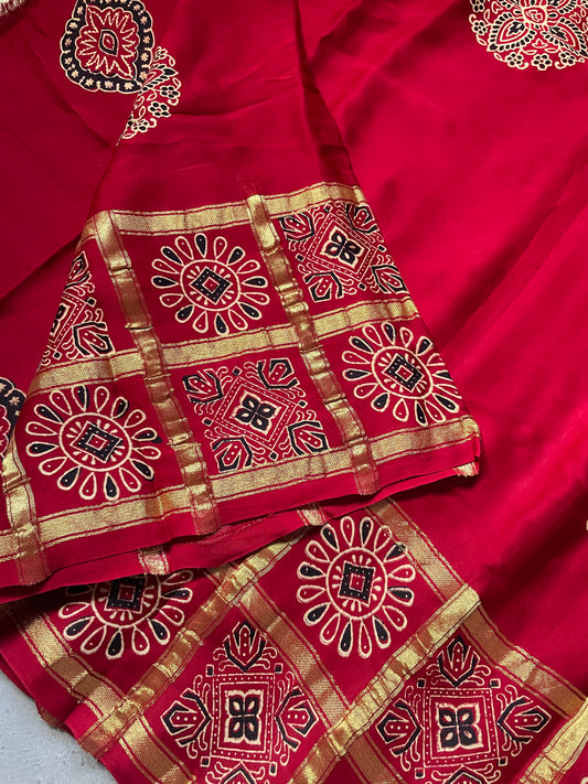 Maroon Gharchola border Modal Silk Saree