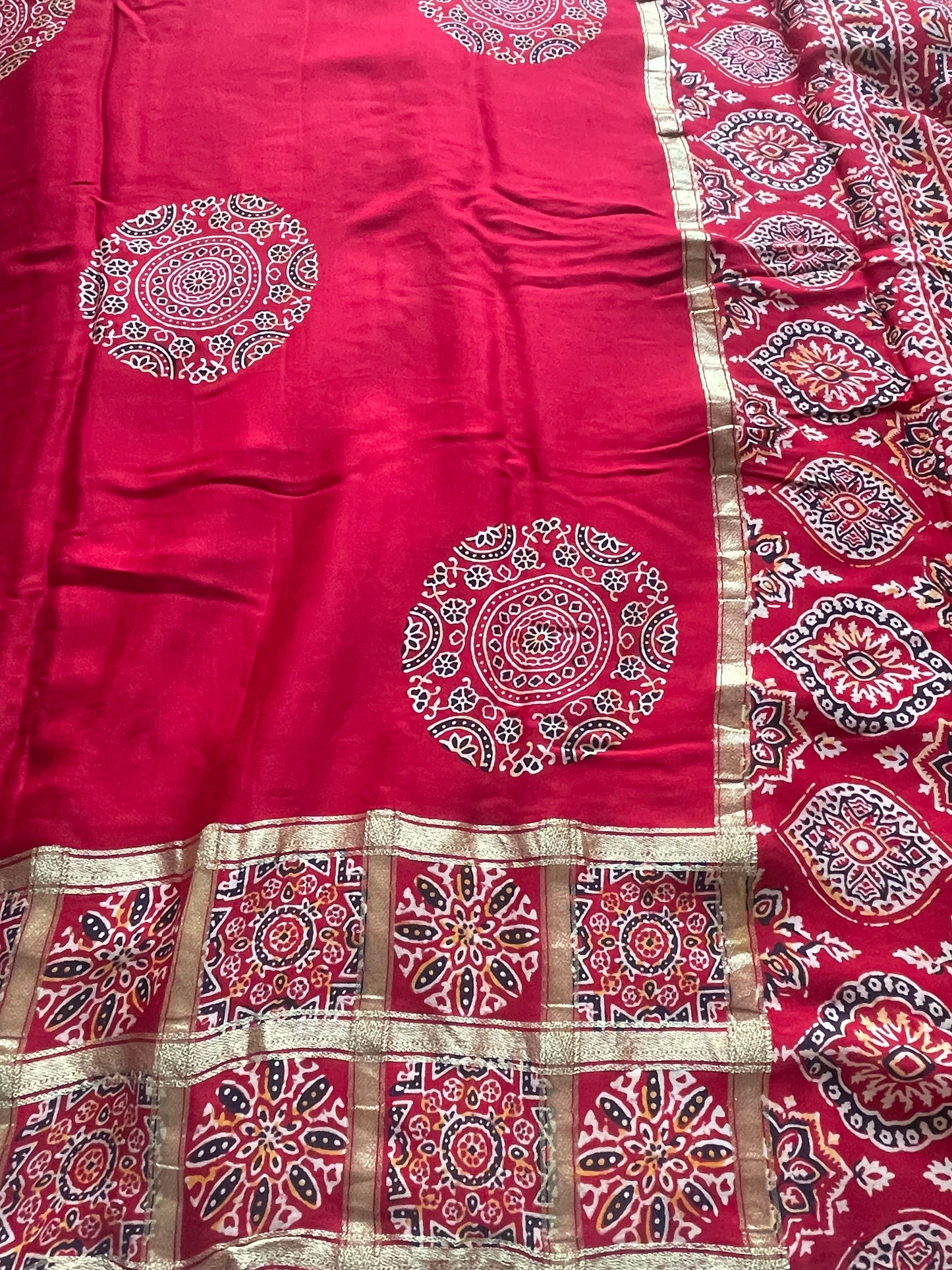 Red Ajrakh Gharchola Modal Silk Saree