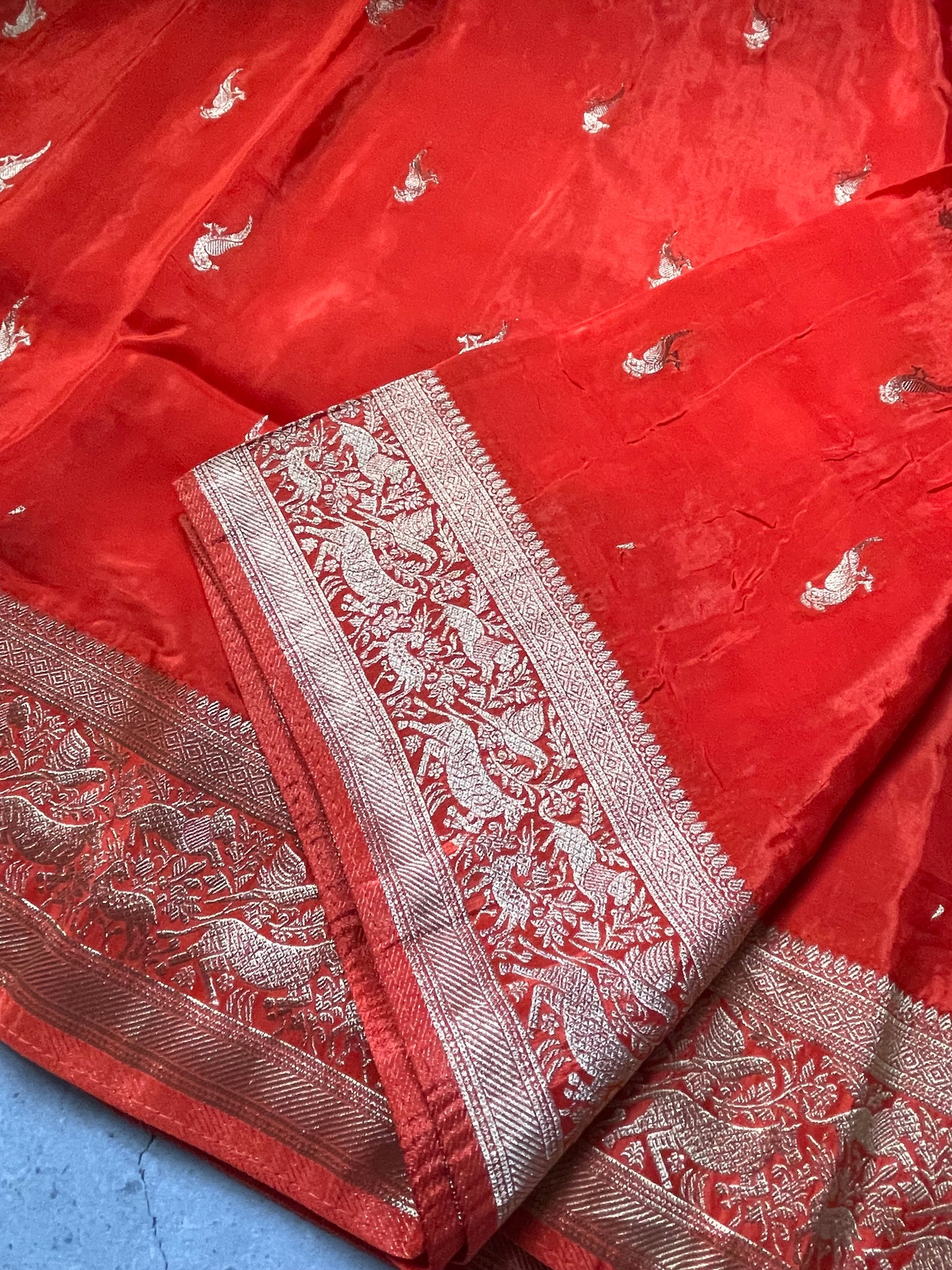Orange N Purple Satin Crepe(01) Silk Saree