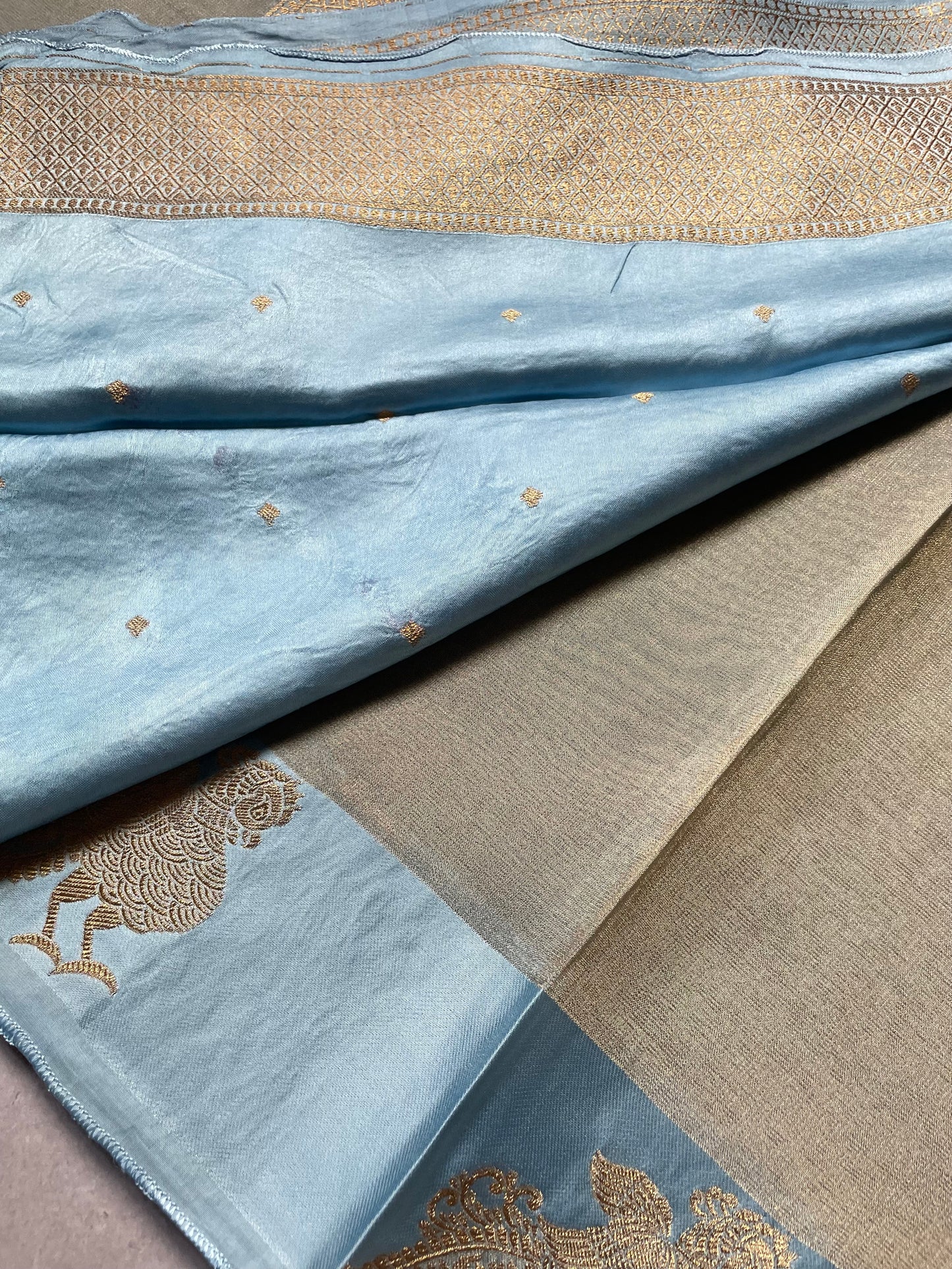Light Blue Satin Border Tissue Silk Saree