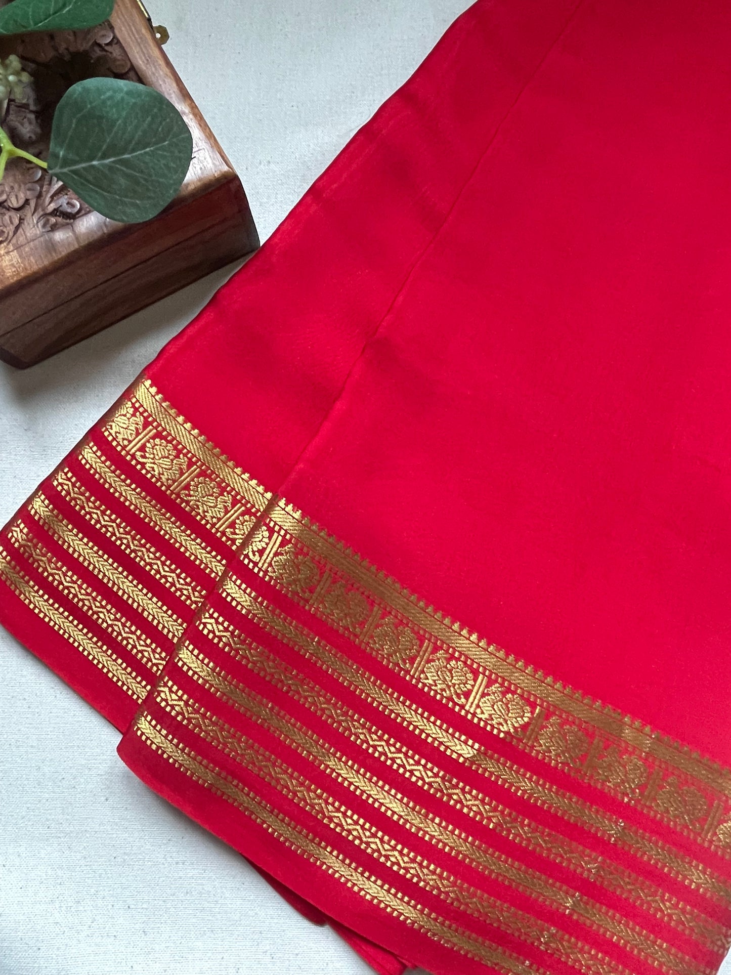 Red Peacock Pure Mysore Crepe Silk Saree