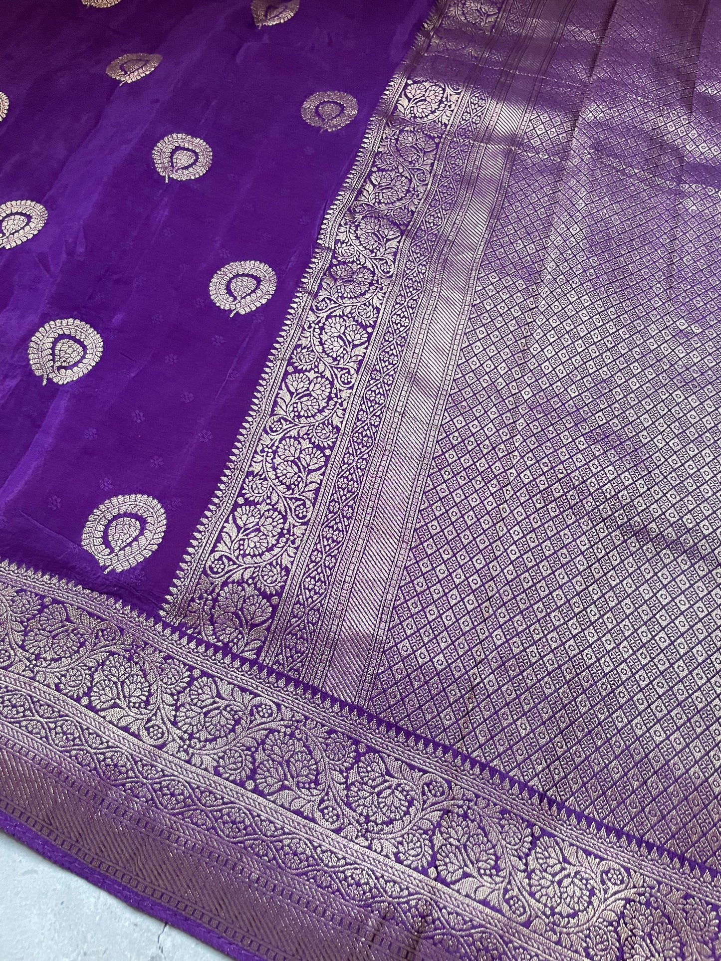 Purple N Red Satin Crepe(02) Silk Saree