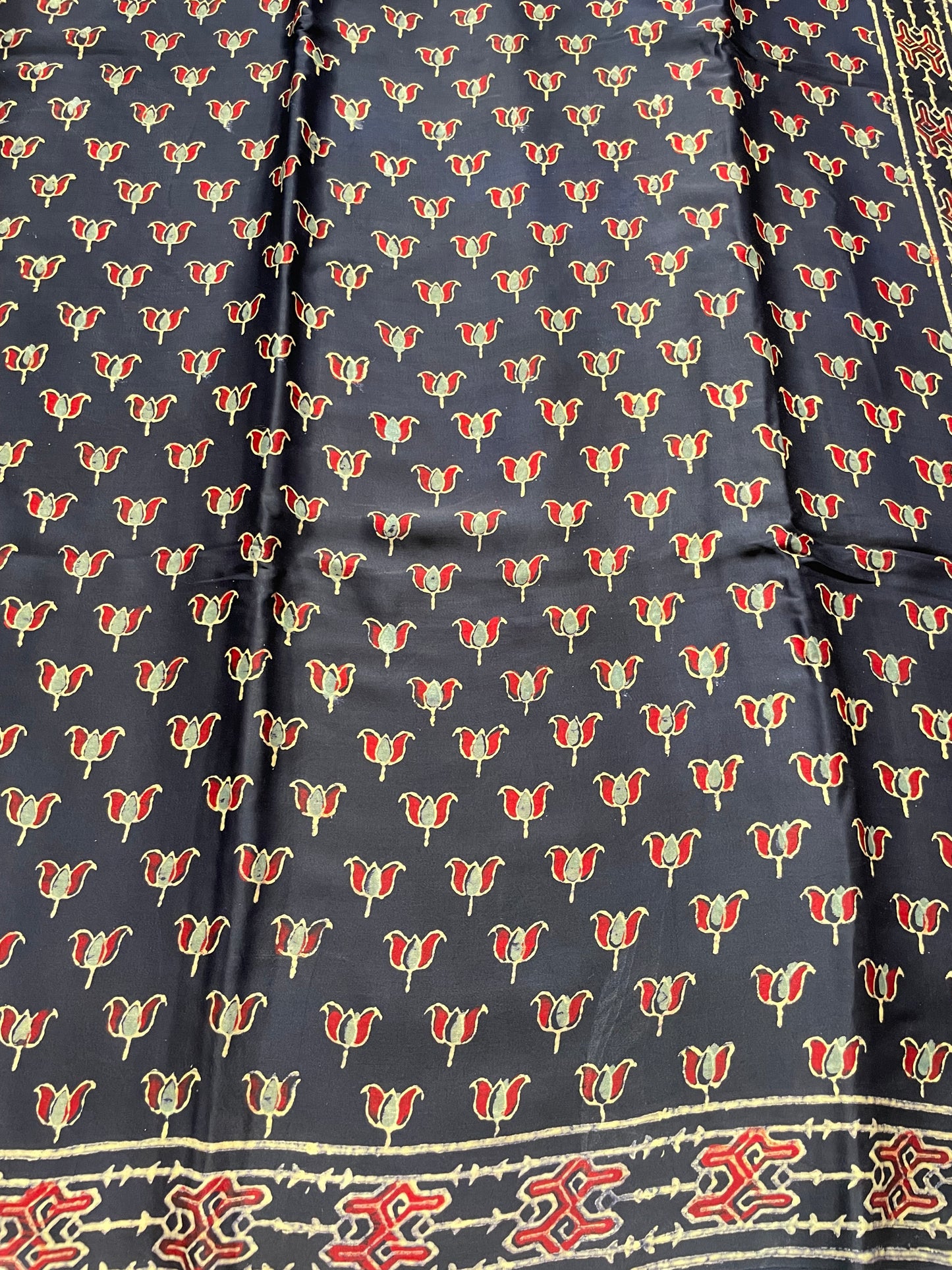 Navy Ajrakh Lotus Modal Silk Saree