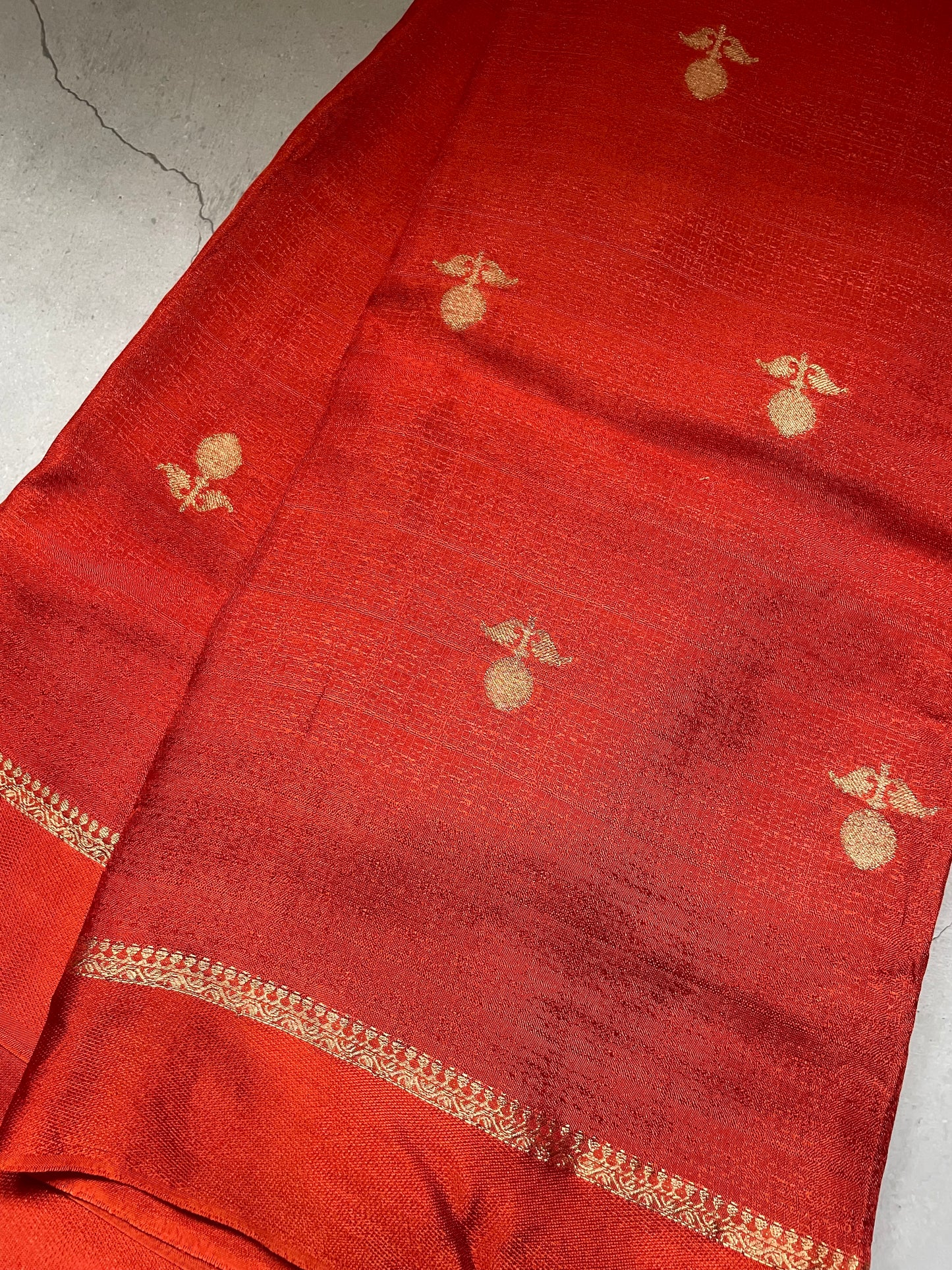Rust Orange Viscose Banarasi Crepe Silk Saree