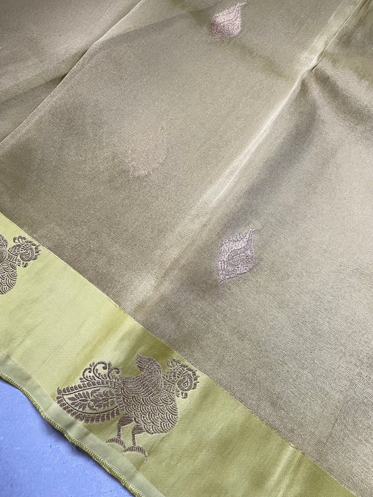 Pista Green Satin Border Tissue Silk Saree