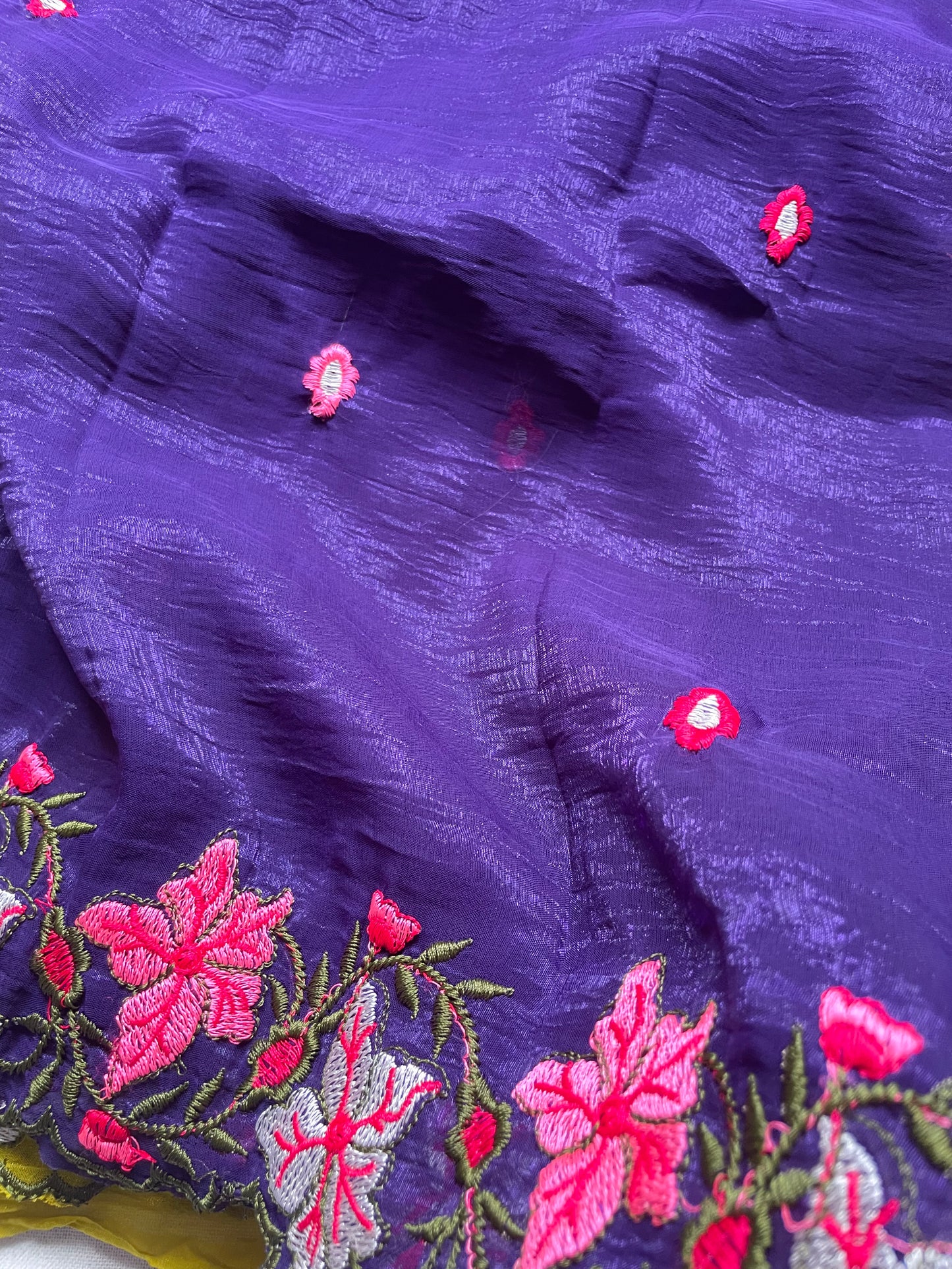 Yellow Crushed Tissue Saree