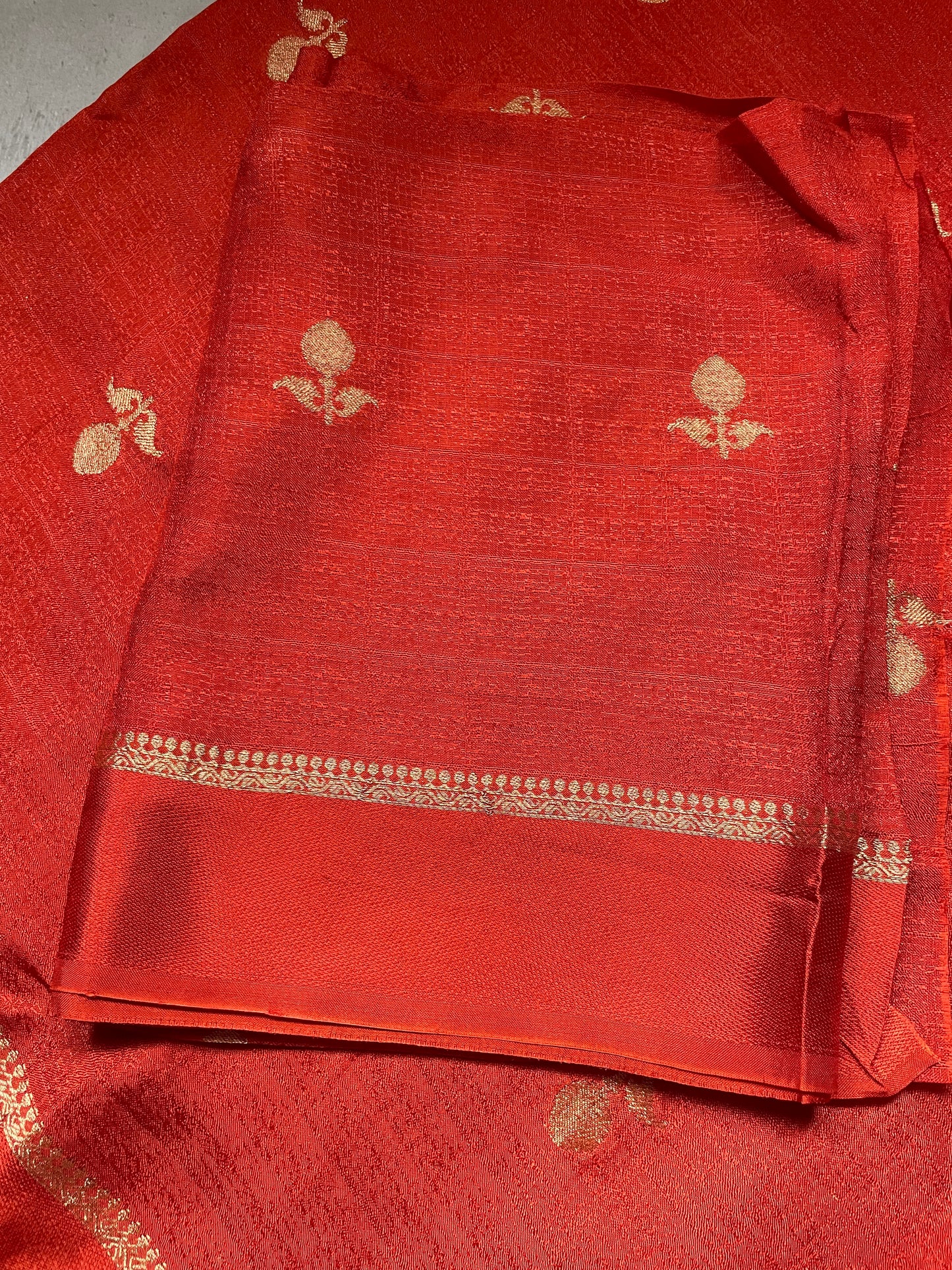 Rust Orange Viscose Banarasi Crepe Silk Saree