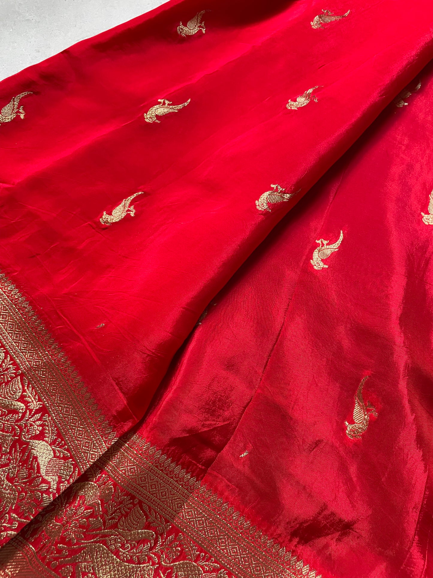 Red N Blue Satin Crepe(01) Silk Saree