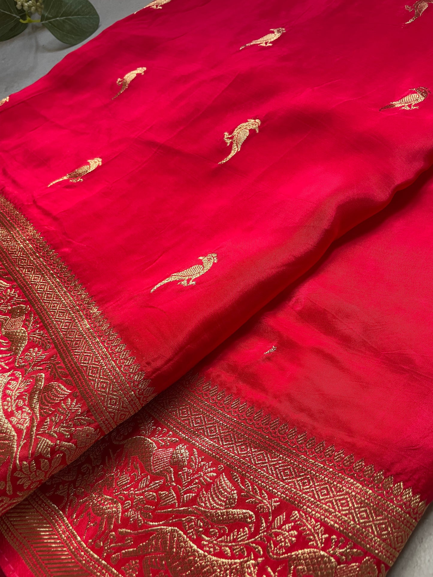 Pink N Blue Satin Crepe(01) Silk Saree