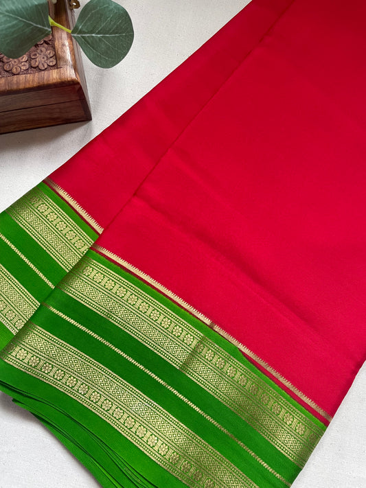 Red N Green Bentex Pure Mysore Crepe Silk Saree