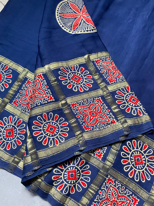 Navy Blue Gharchola border Modal Silk Saree
