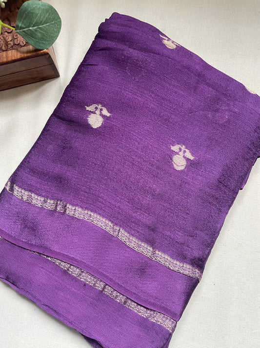 Purple Viscose Banarasi Crepe Silk Saree