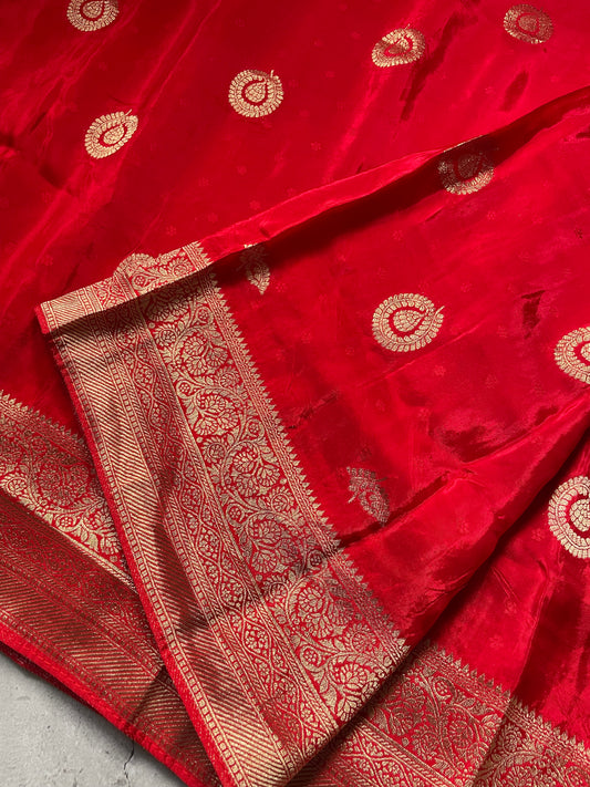 Red N Blue Satin Crepe(02) Silk Saree