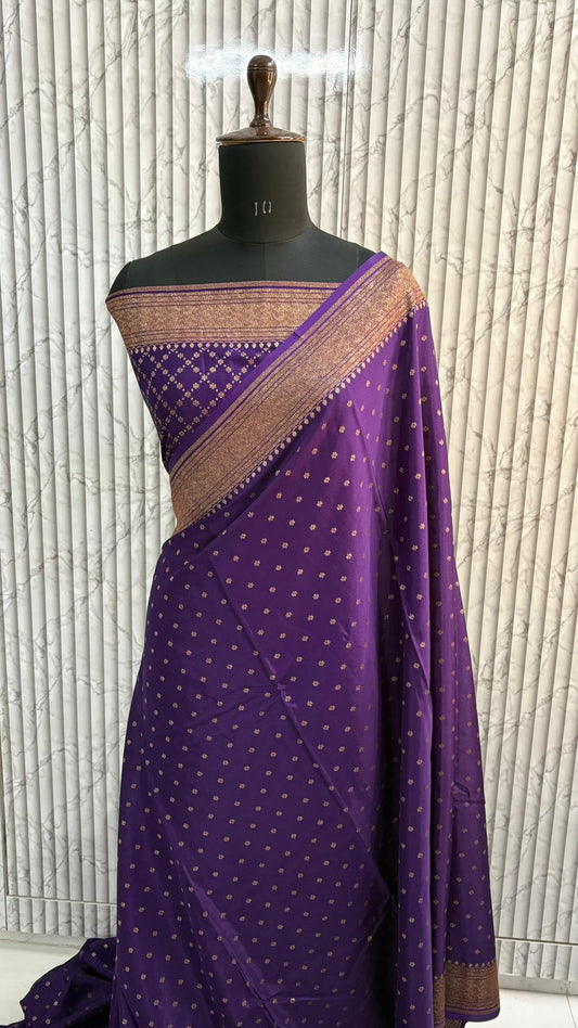 Purple Koniya Banarasi Pure Crepe Chiffon Saree