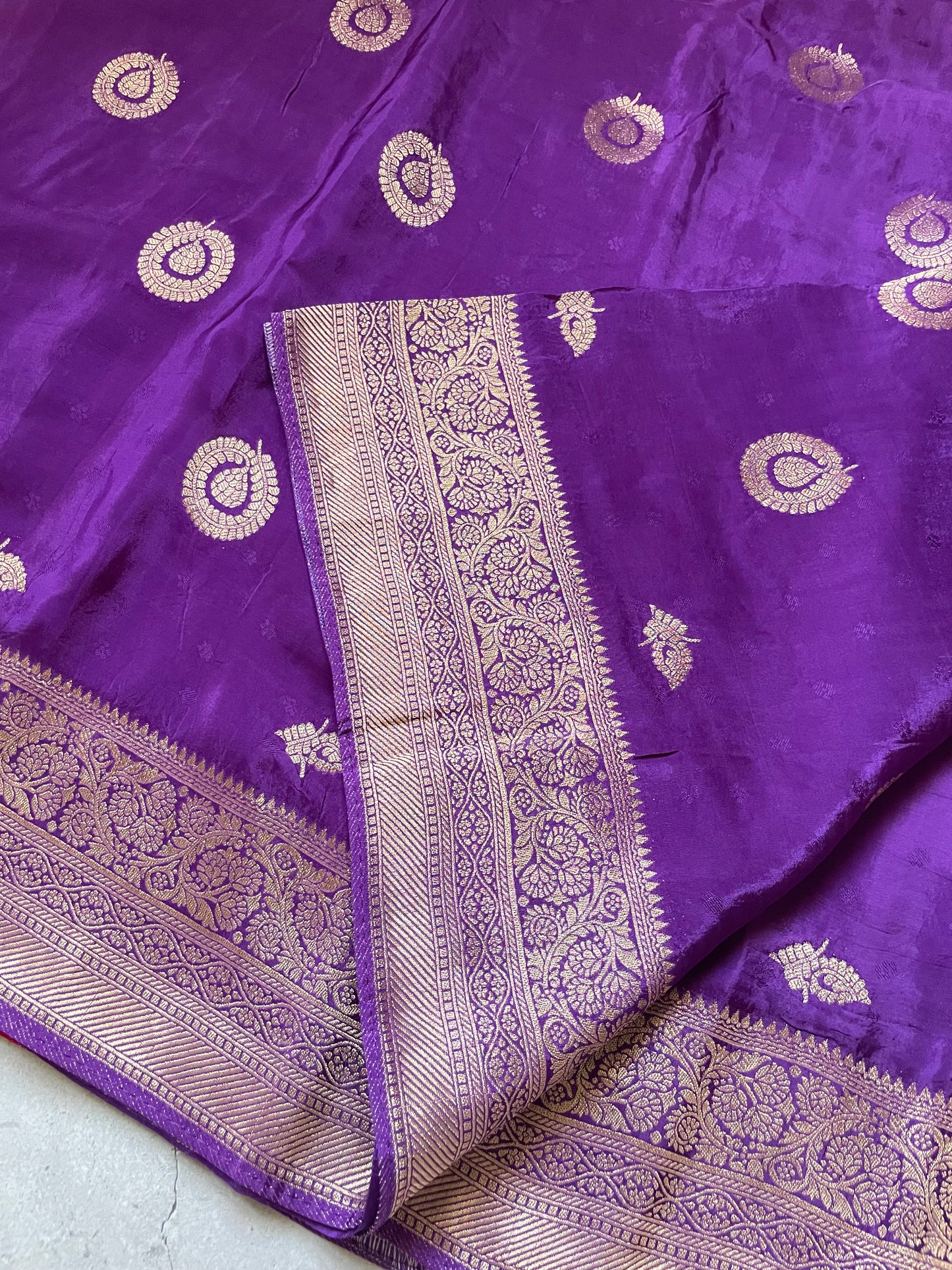 Purple N Red Satin Crepe(02) Silk Saree