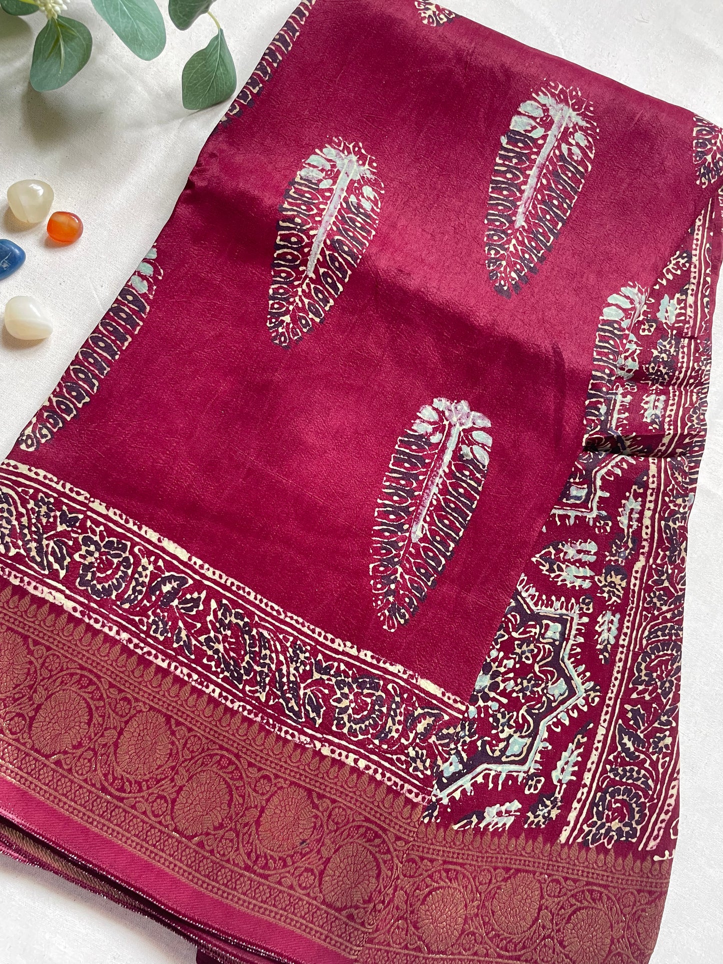 Coffee Brown Ajrakh Dola Silk Saree