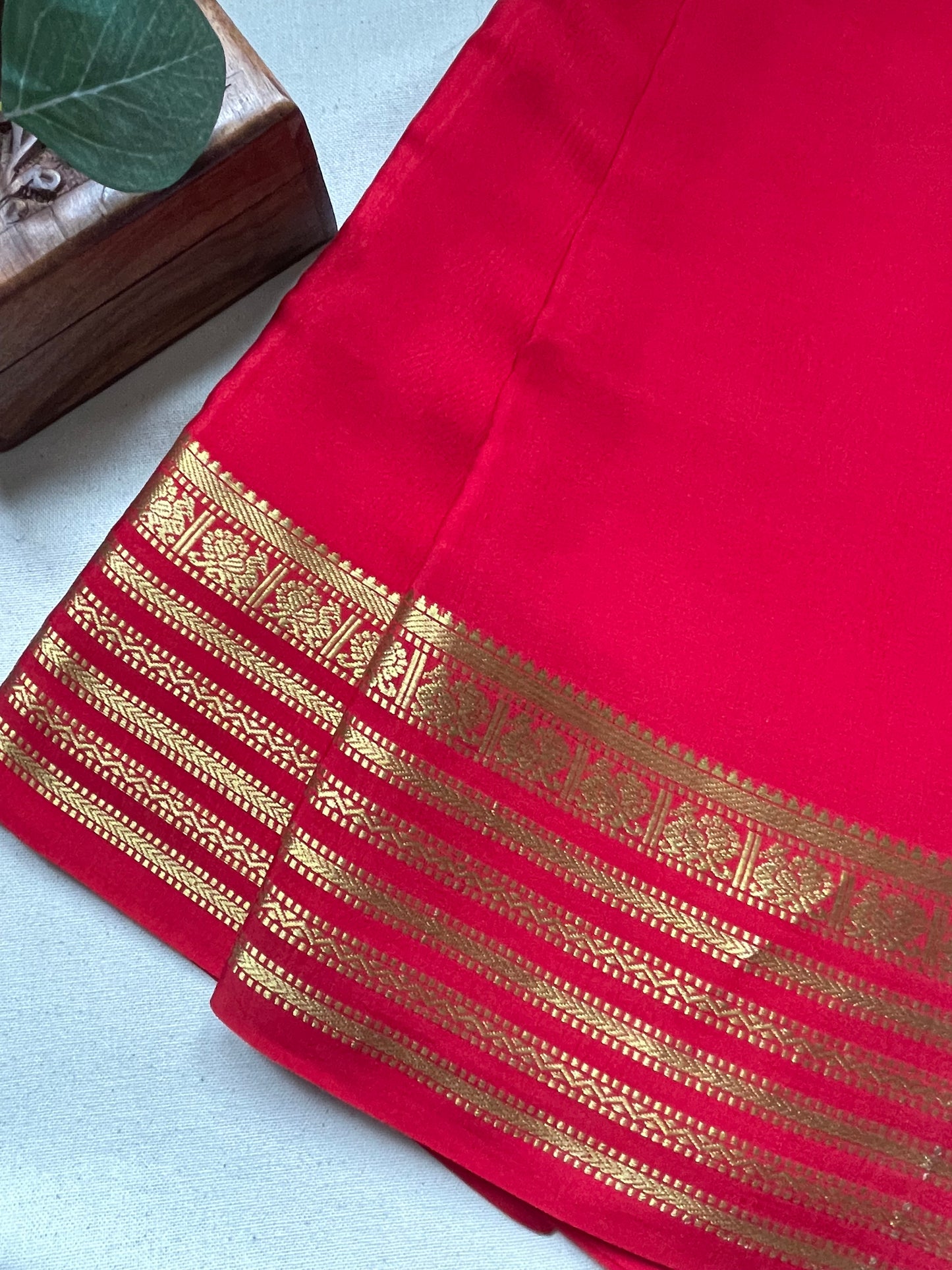Red Peacock Pure Mysore Crepe Silk Saree