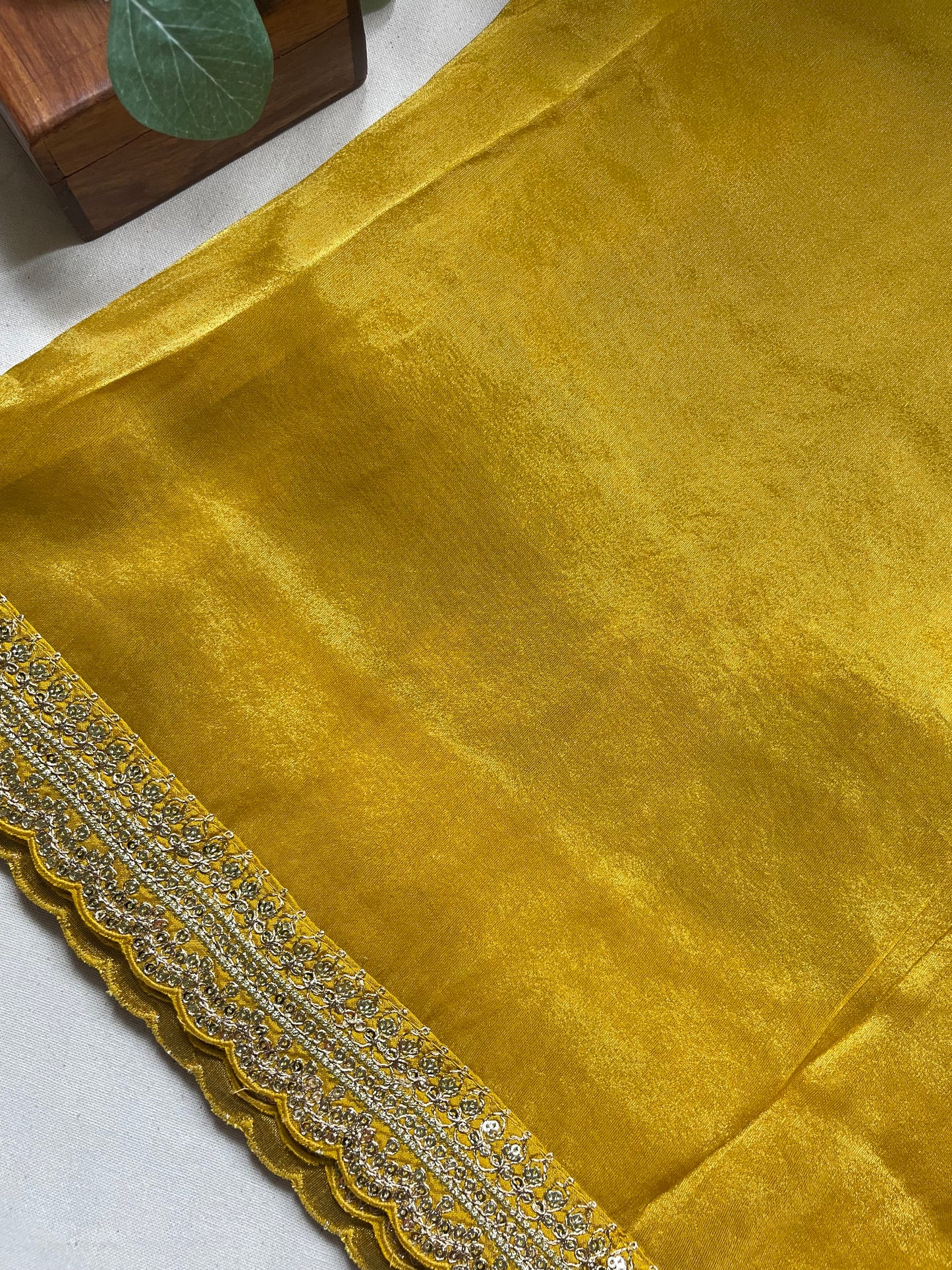 Yellow Lace border Tissue Saree