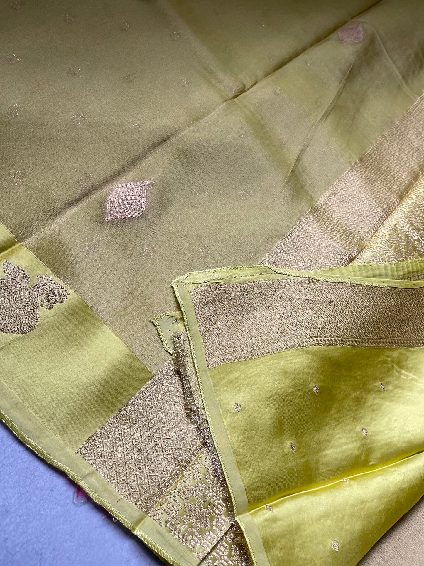 Pista Green Satin Border Tissue Silk Saree