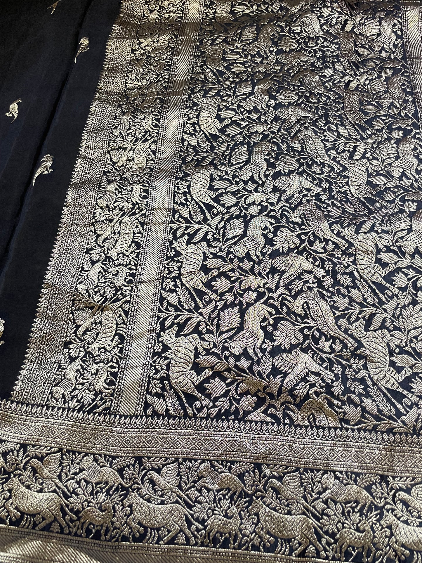 Black N Yellow Satin Crepe(01) Silk Saree
