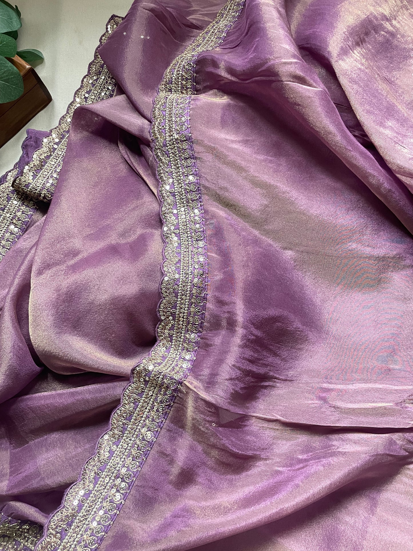 Purple Lace border Tissue Saree