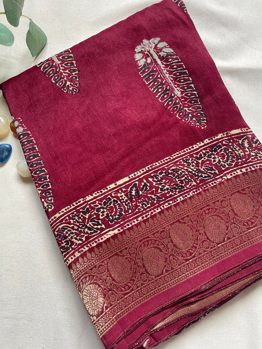 Coffee Brown Ajrakh Dola Silk Saree