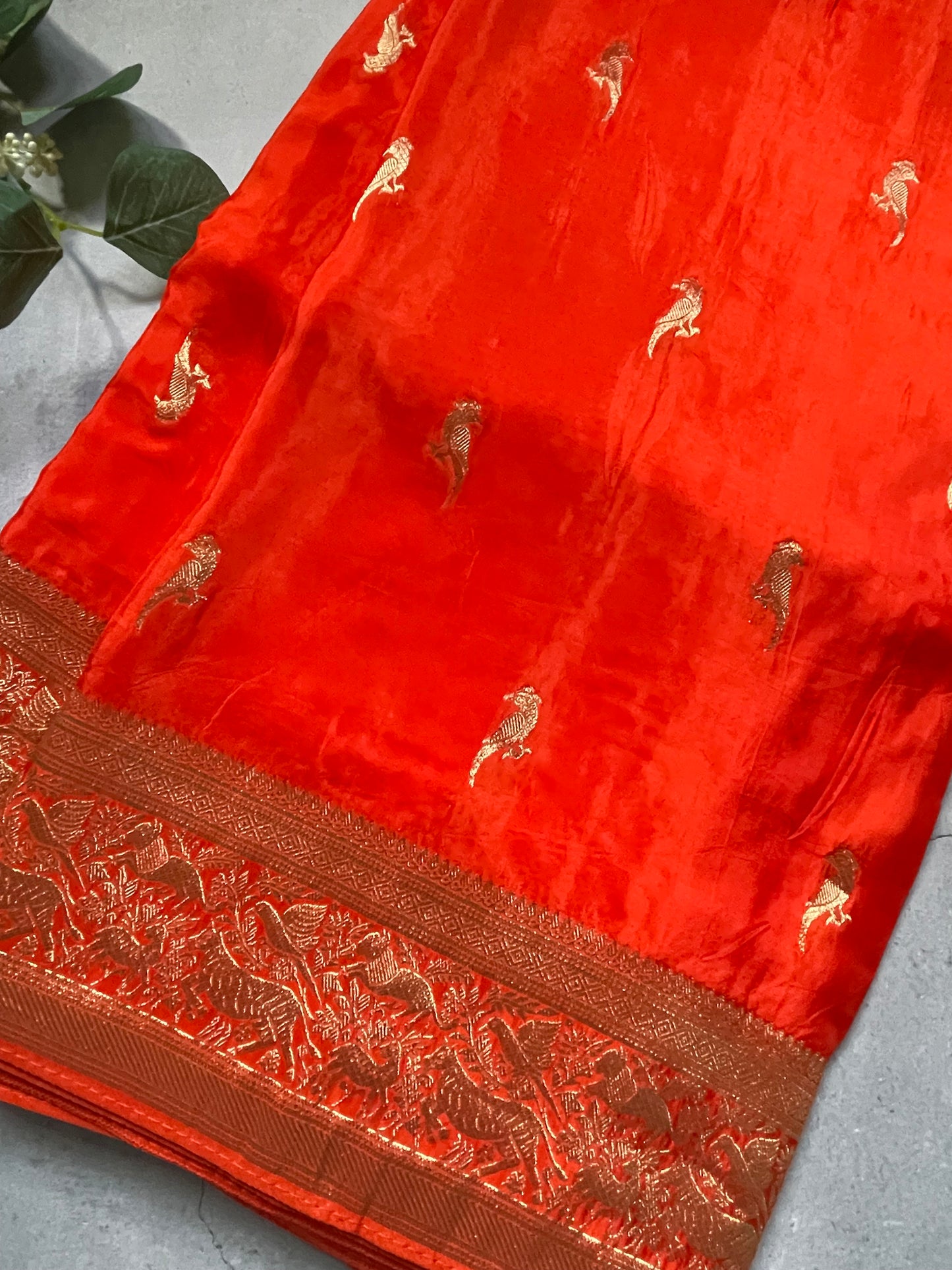 Orange N Purple Satin Crepe(01) Silk Saree