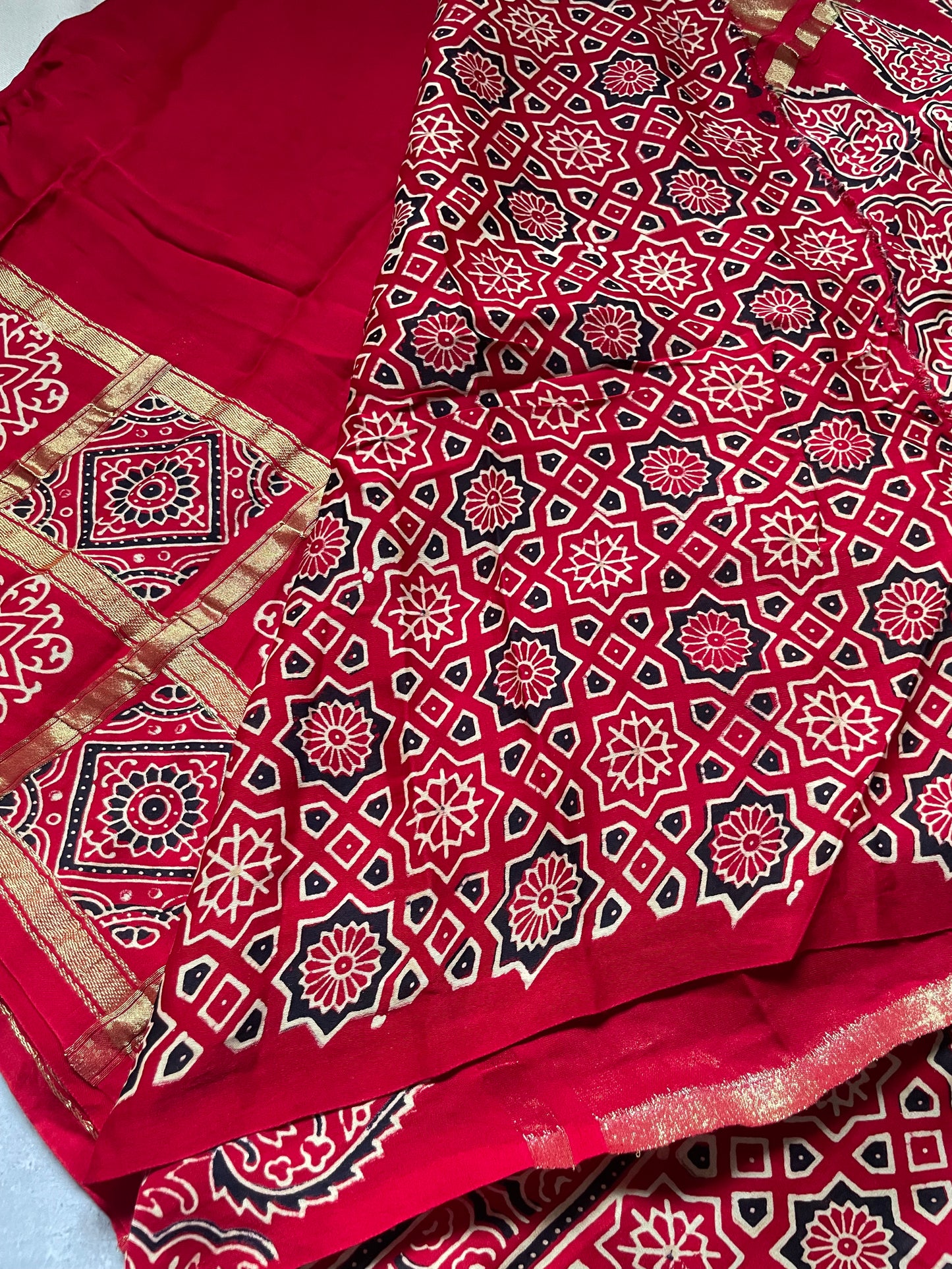 Red Gharchola border Modal Silk Saree