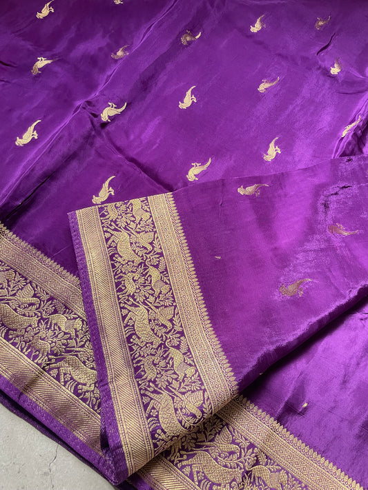 Purple N Red Satin Crepe(01) Silk Saree