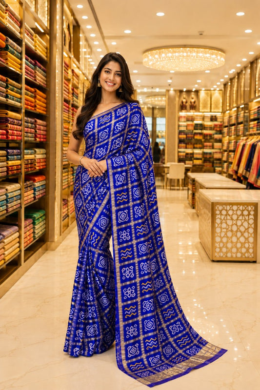 Blue Bandhini Pure Gajji Silk Saree