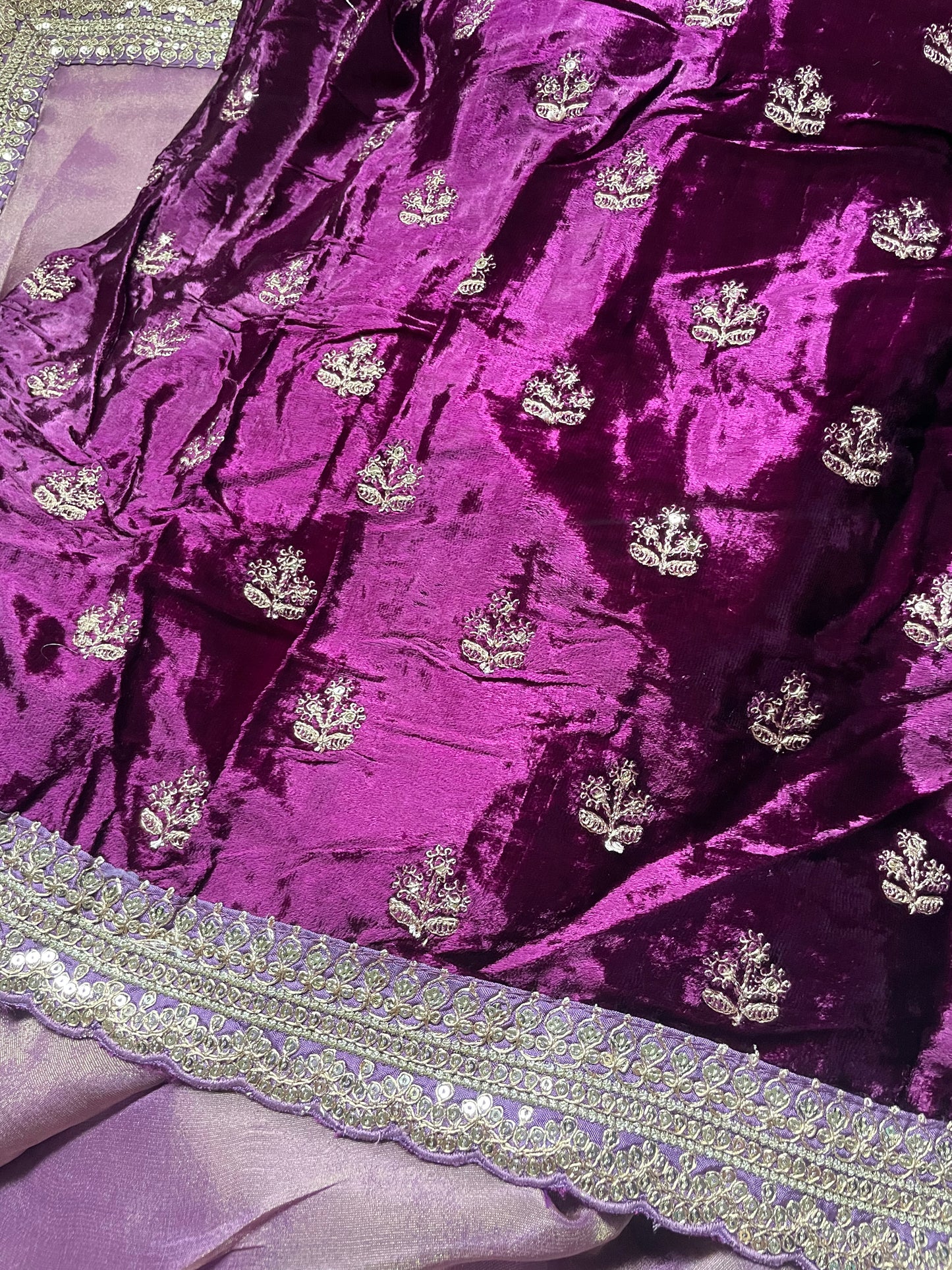 Purple Lace border Tissue Saree