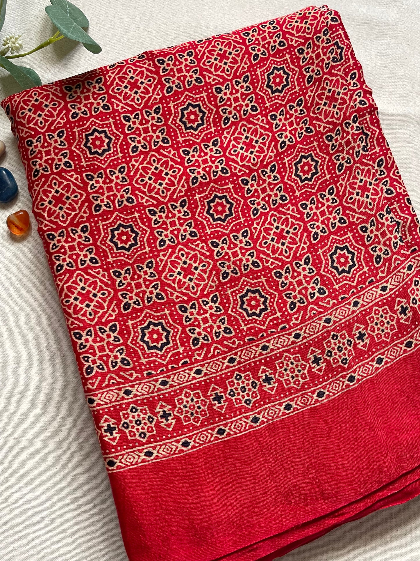 Red Ajrakh  Modal Silk Saree