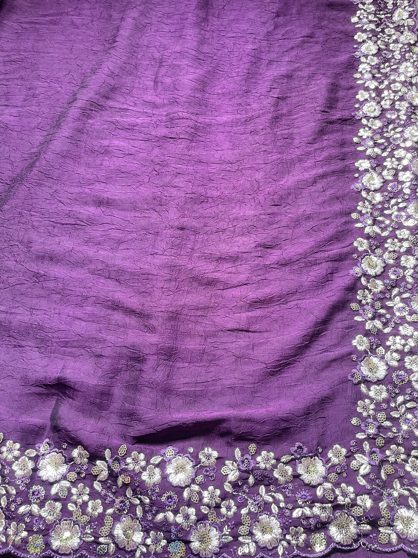 Purple Crushed Georgette Saree