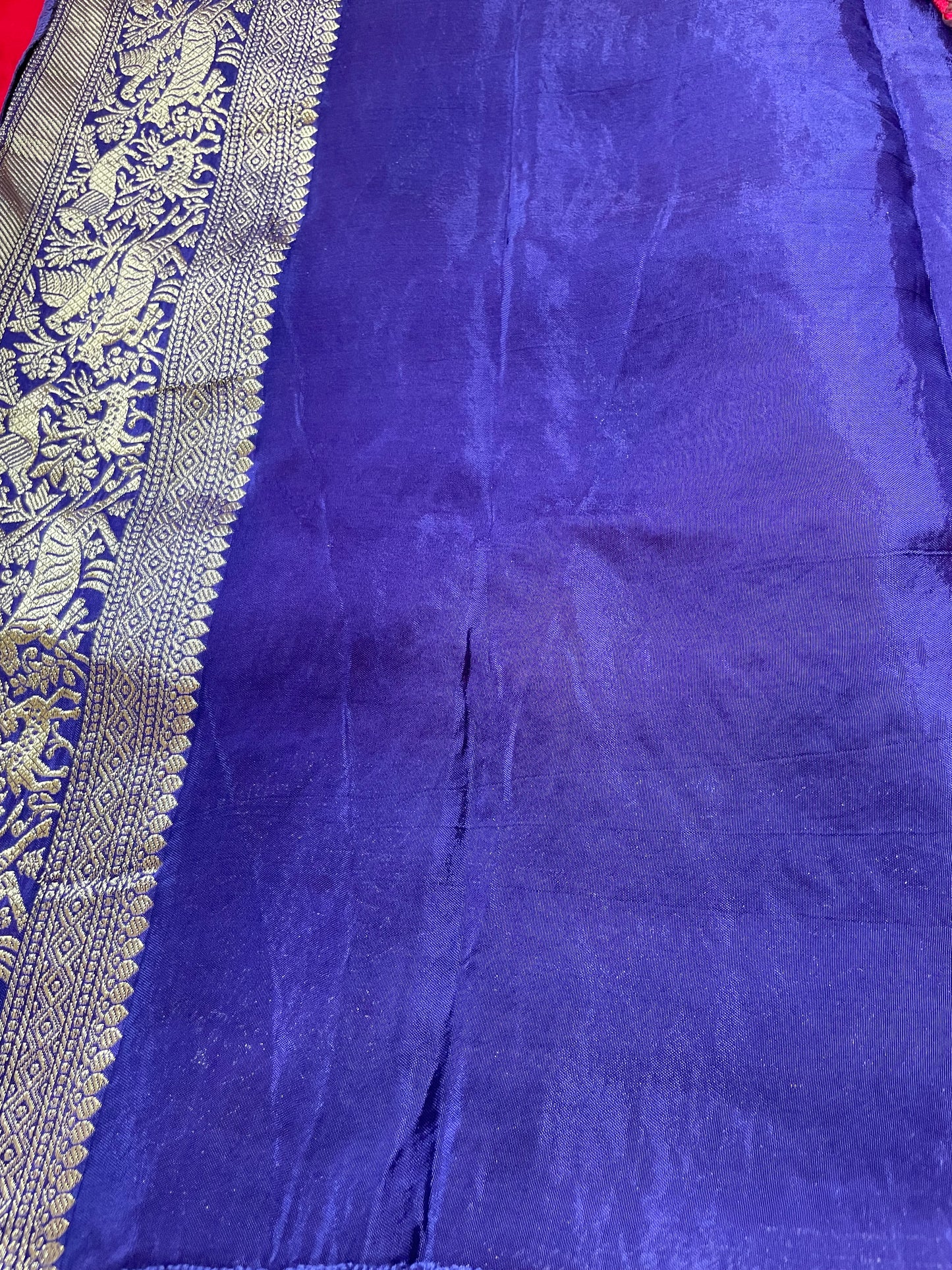 Pink N Blue Satin Crepe(01) Silk Saree